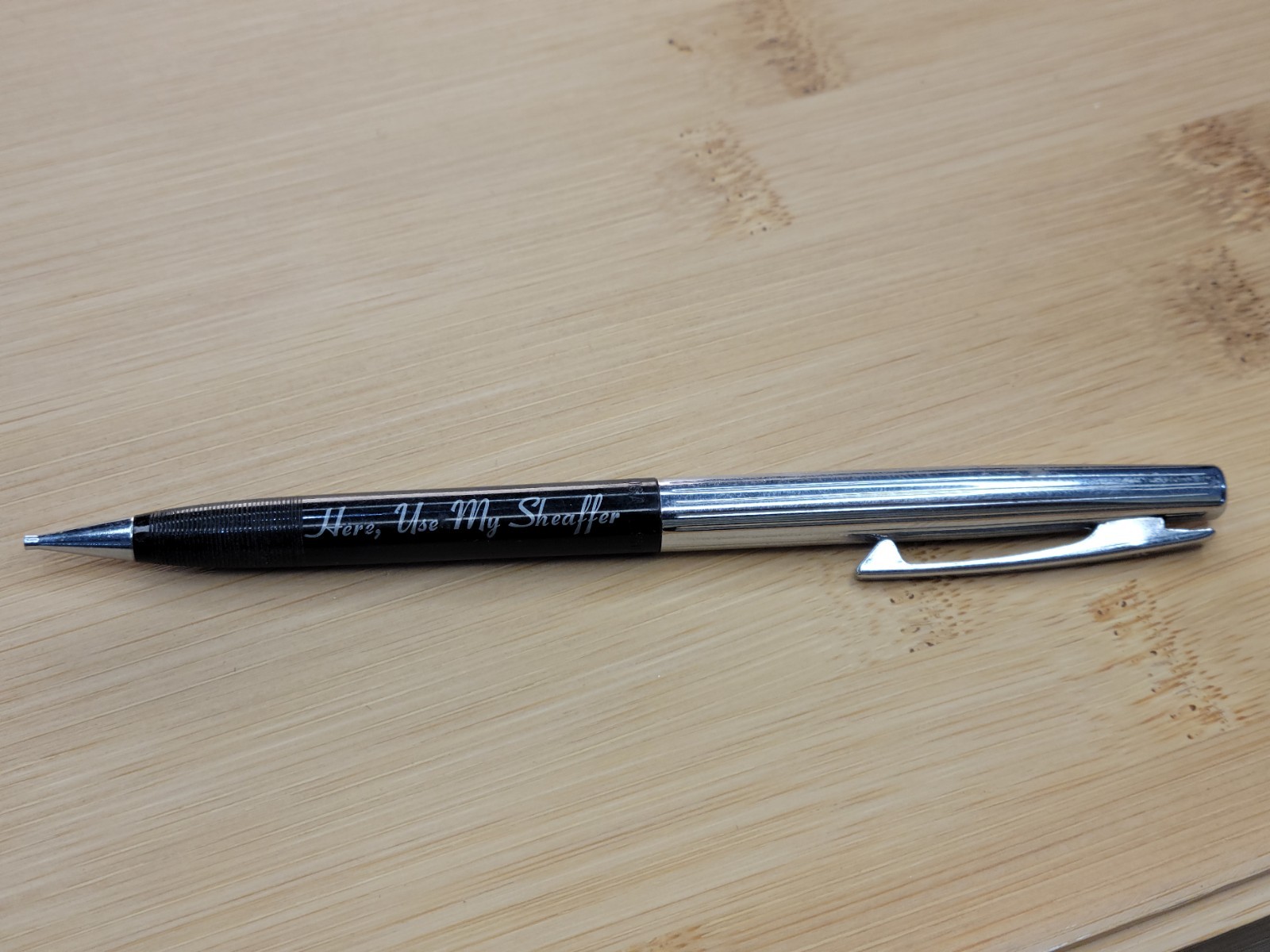 Vintage Scheaffer Mechanical Pencil “Here Use My Scheaffer” WORKS Chrome Black