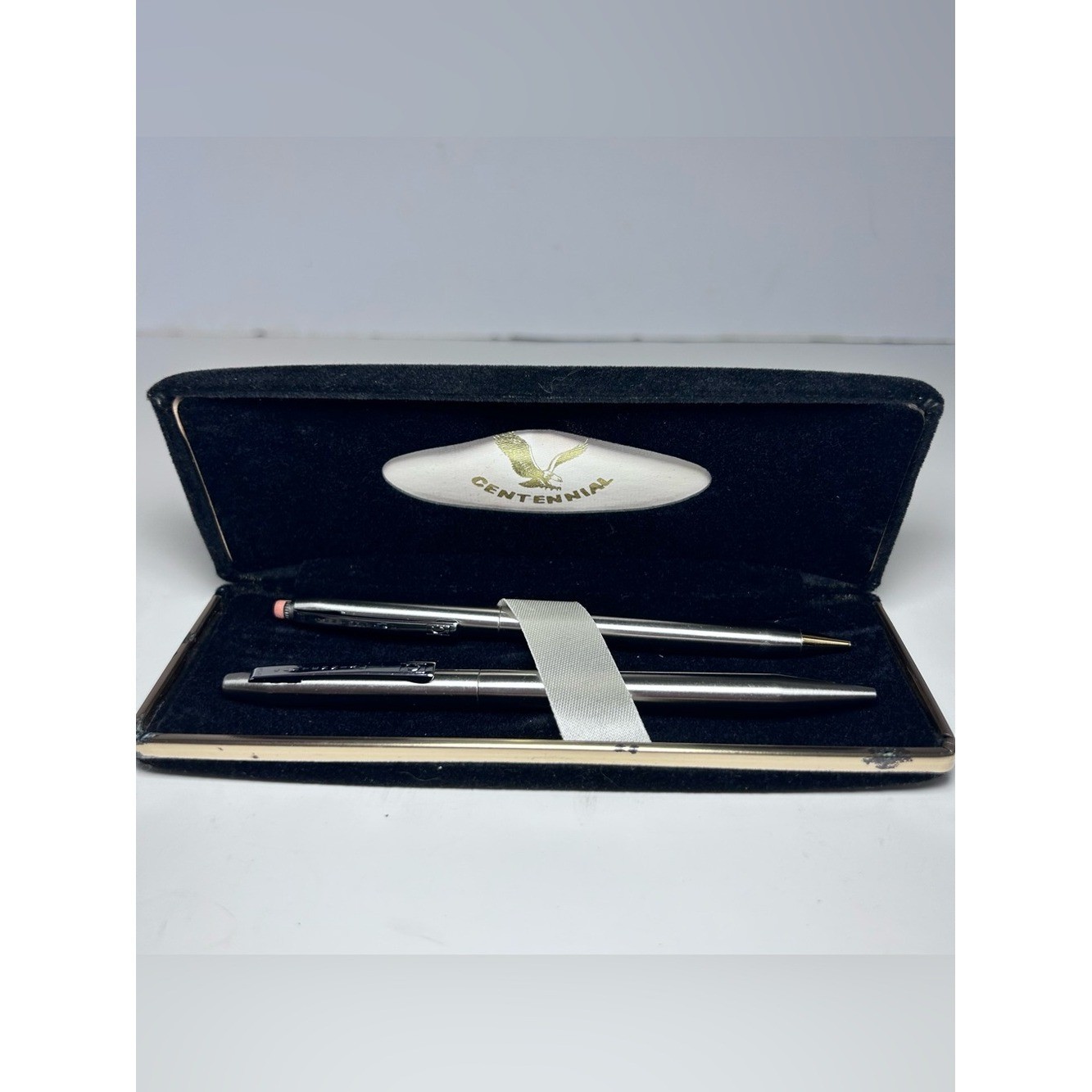 Vintage Centennial Ball Point Pen & Mechanical Pencil Set Stainless Steel