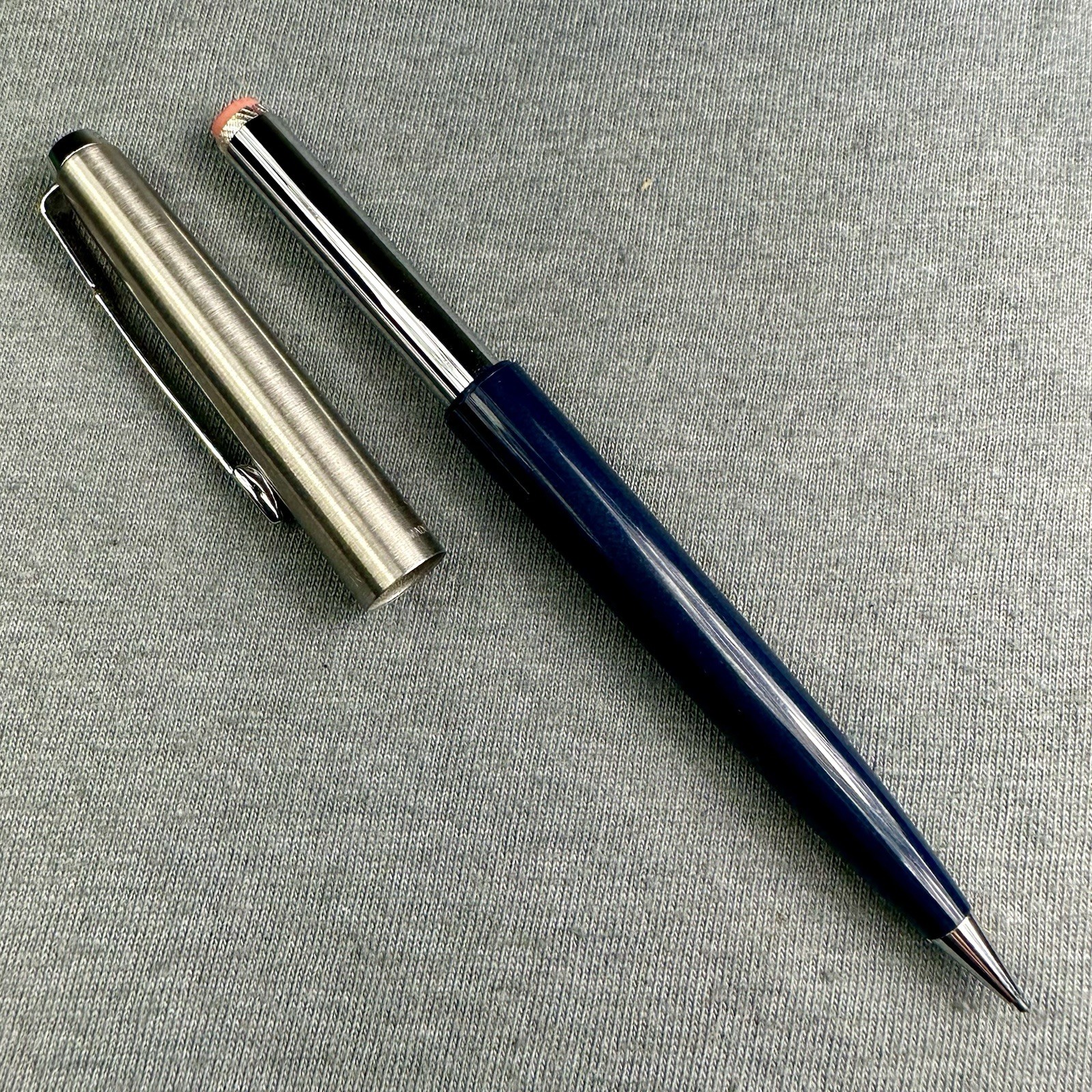 Parker Pencil Unknown Model Dimple-Top Cap Blue Barrel Made In USA Working
