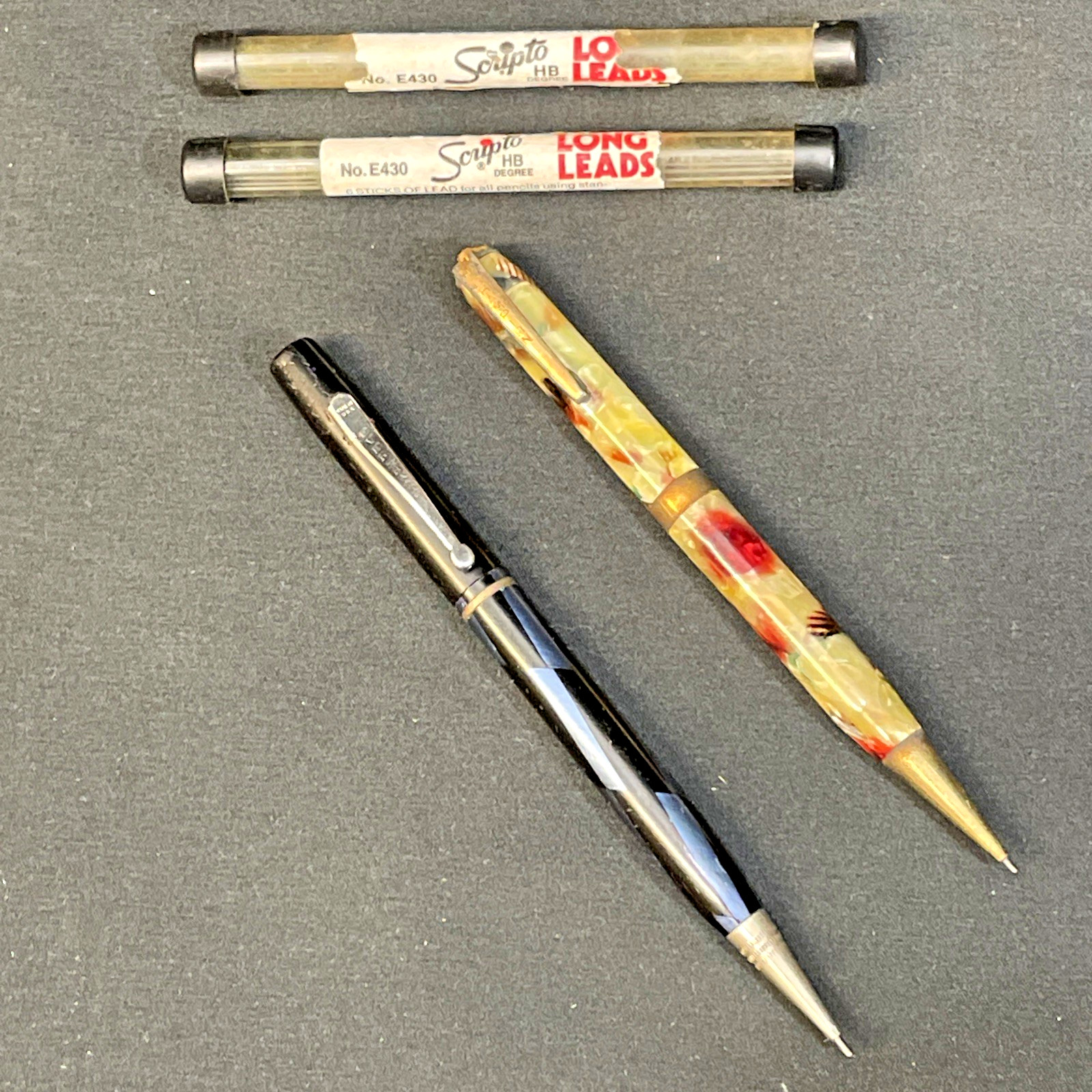 Vintage 1940s-50s Eversharp Black & Blue, Champion Multi-Color Celluloid Pencils