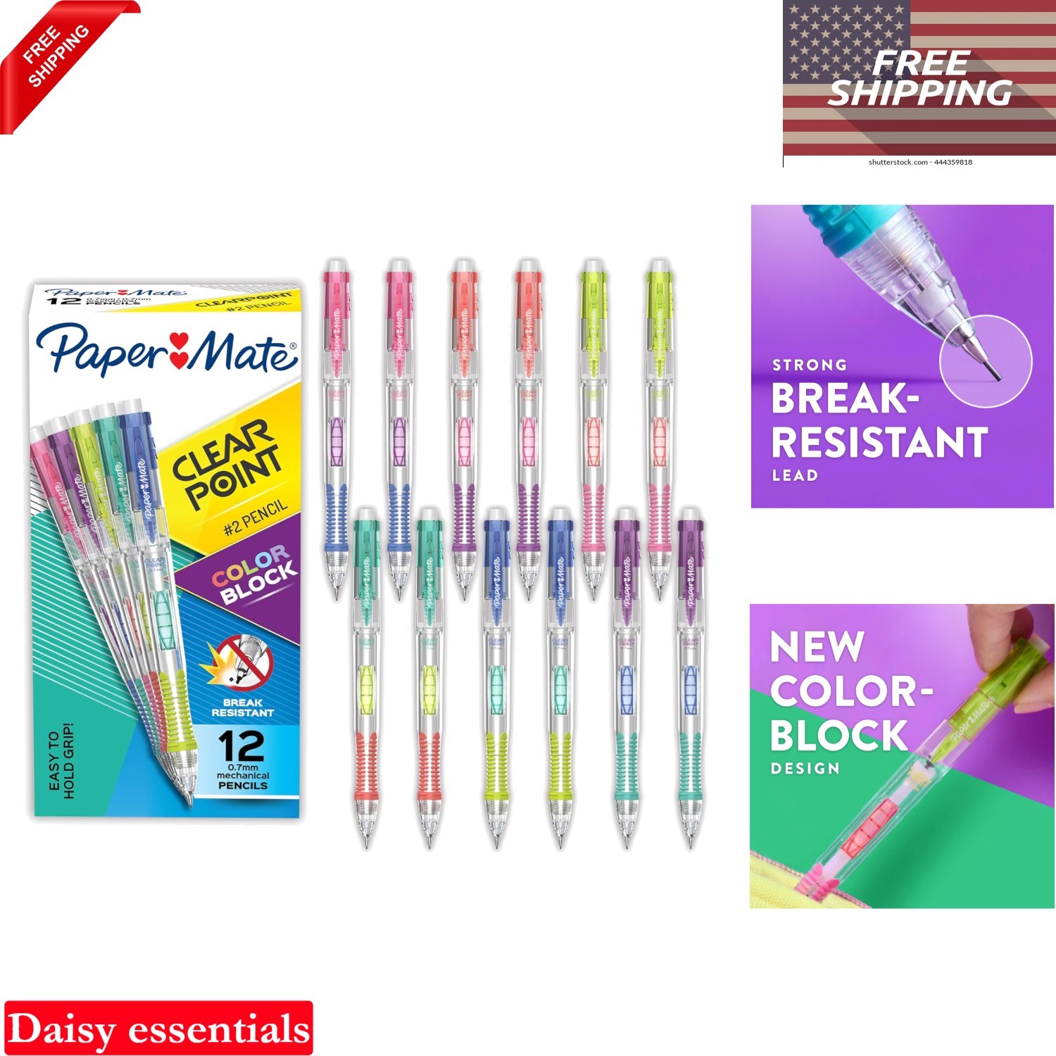 Clearpoint Color Block Mechanical Pencils HB 0.7mm 12 Pack for Writing & Drawing