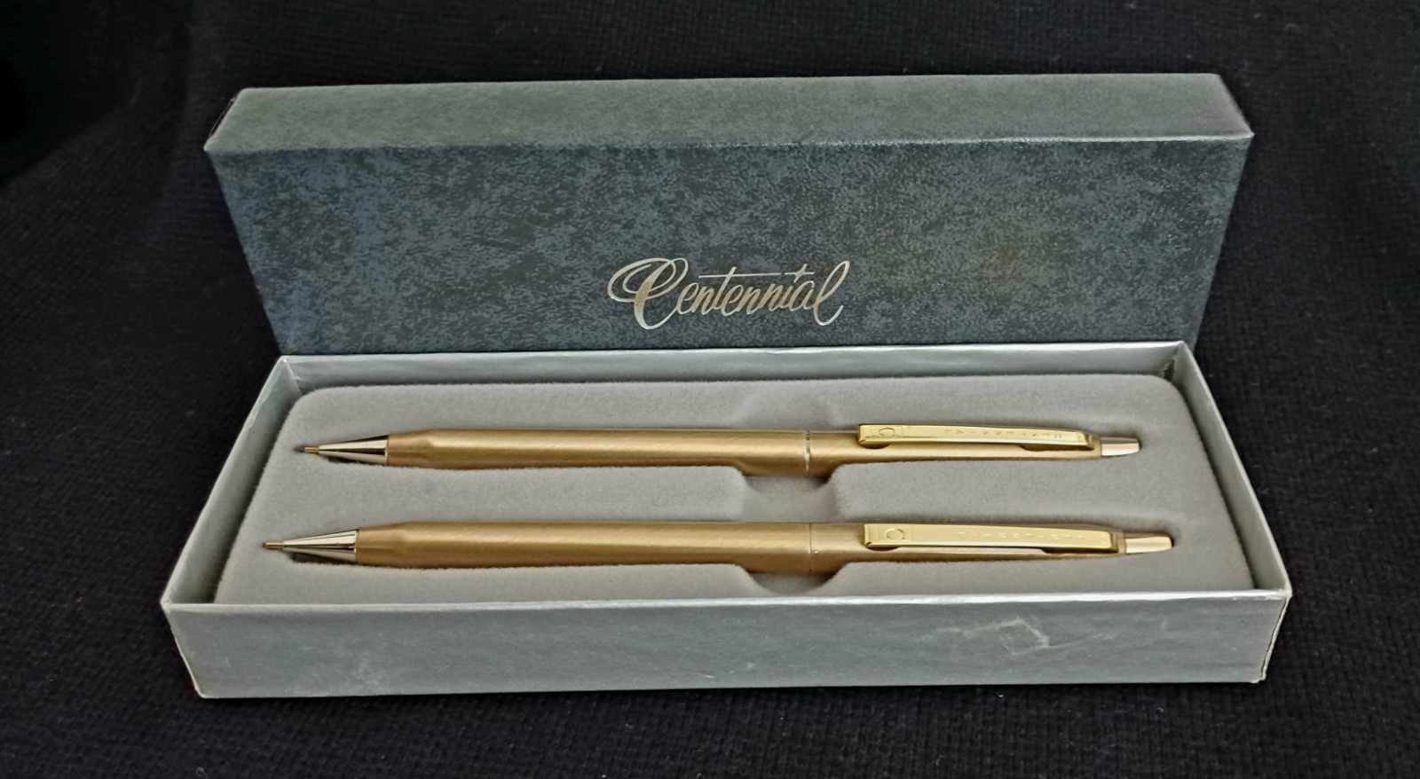 Vintage Centennial Mechanical Pencil Set Gold Tone Push button USA