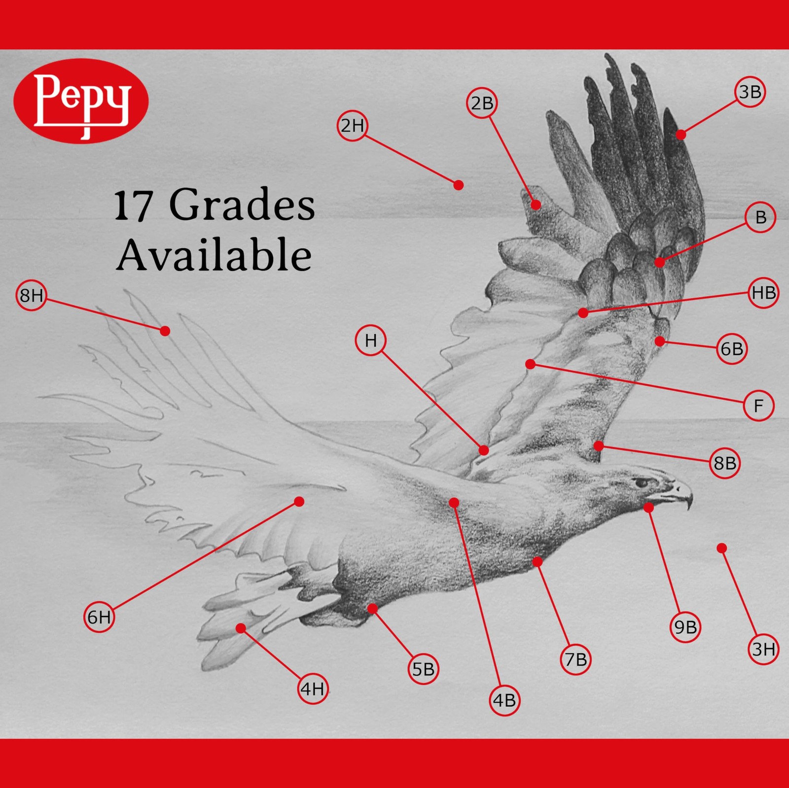 Pepy Graphite Professional Drawing Pencils – Set 1 Count (Pack of 12), Black