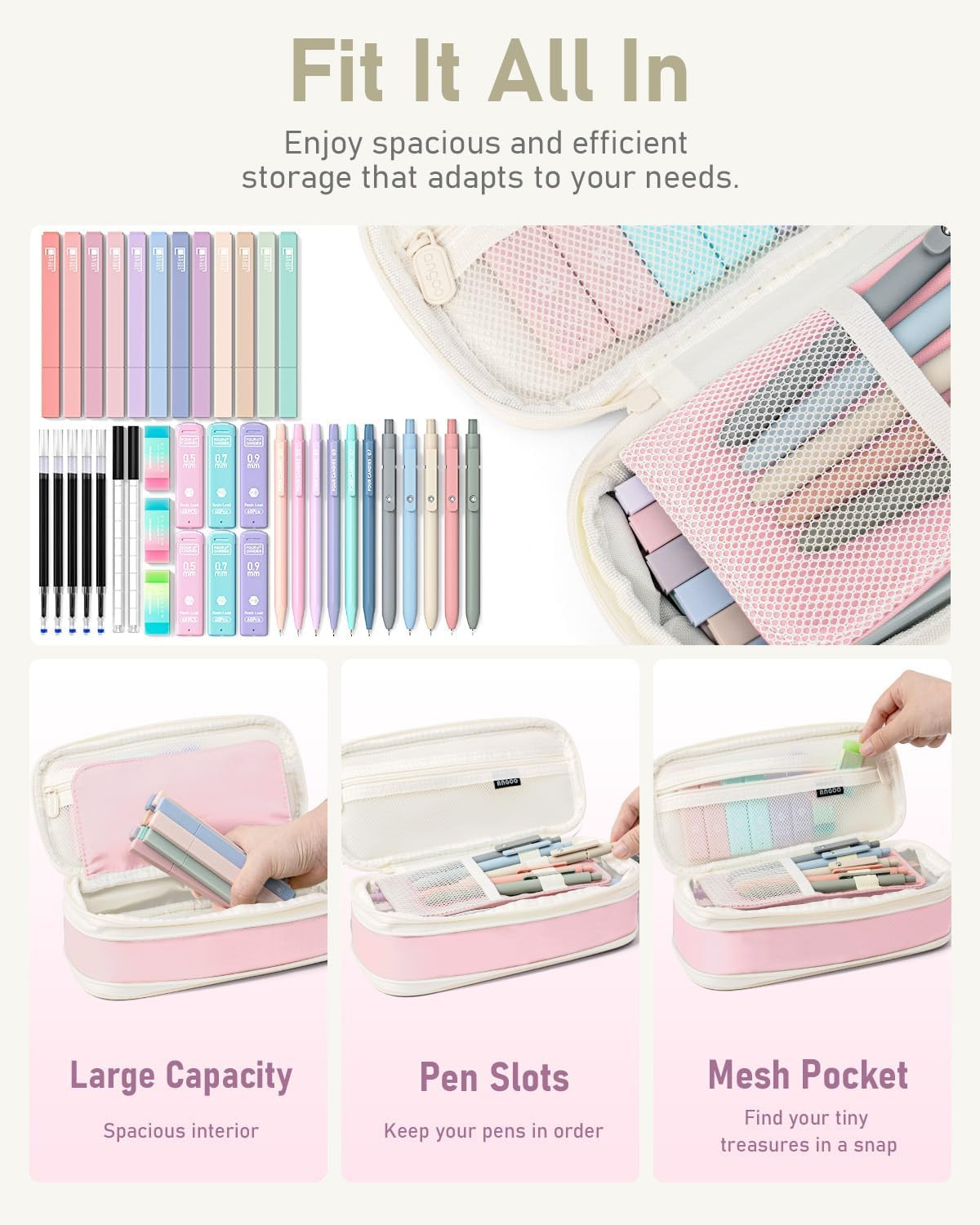 39 PCS Aesthetic School Supplies with Cute Pen Case, 12 Pastel Highlighters, 5 B