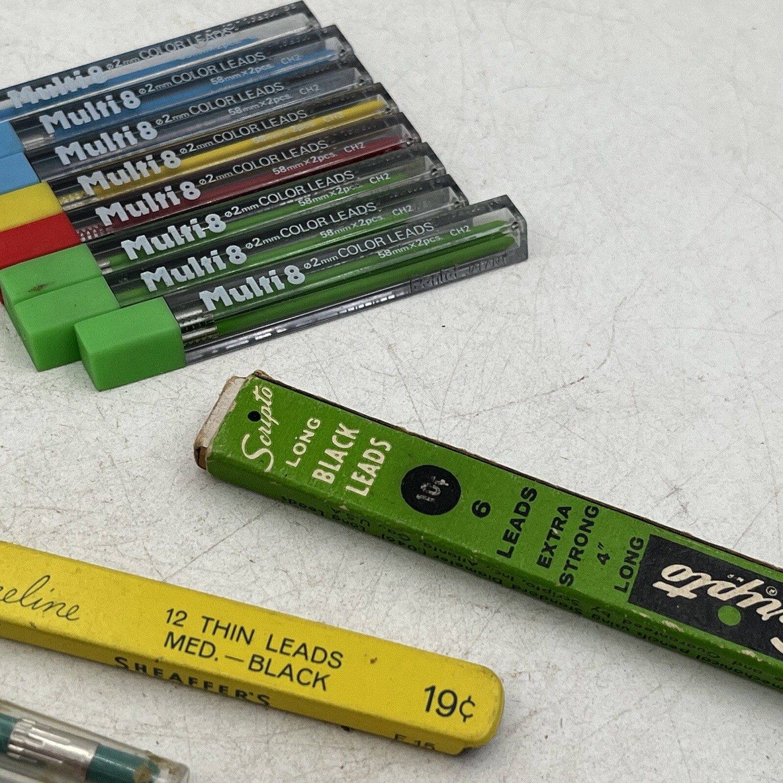 15 TUBES PENTEL COLOR PENCIL LEAD REFILL COLORS Green Red Yellow Blue W/ Erasers
