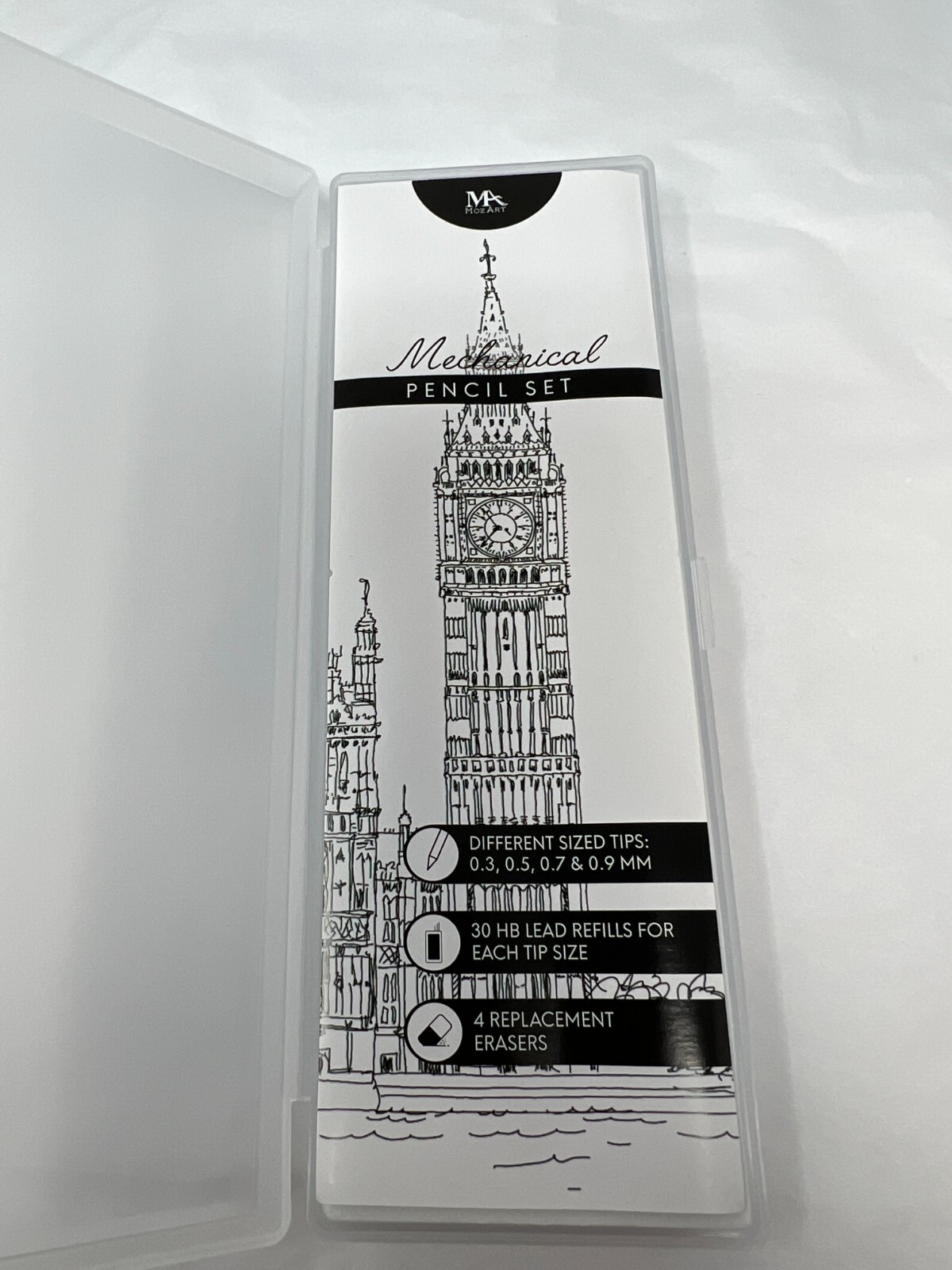 MozArt Mechanical Pencil Set with Case – 4 Sizes: 0.3, 0.5, 0.7 & 0.9mm with 30