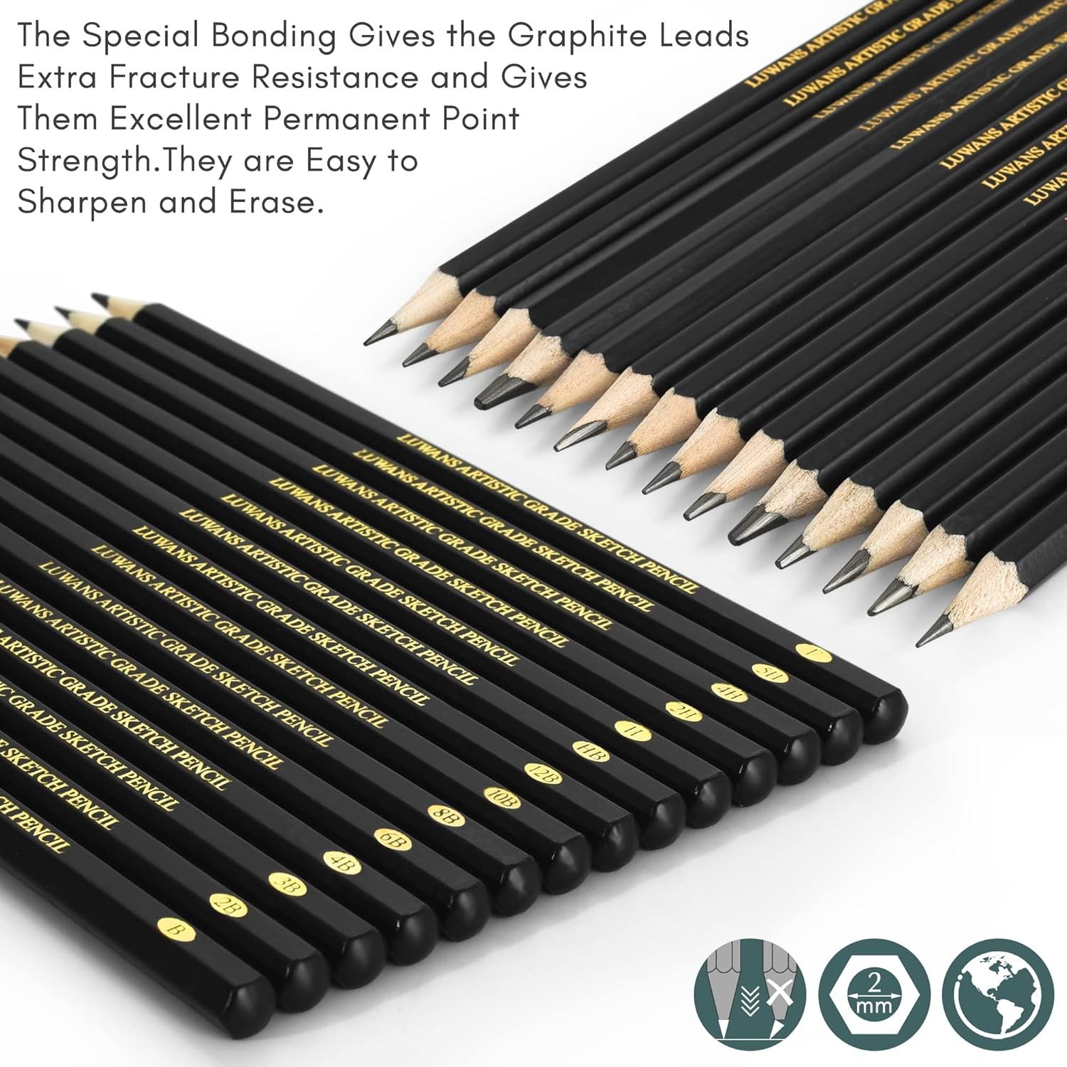 Drawing Pencils Set of 14 (B – 12B) Sketching 14 Count (Pack 1), Black