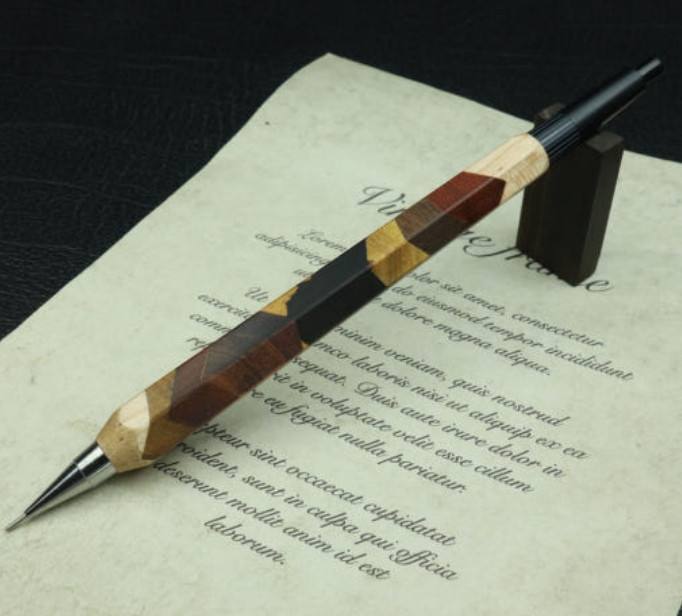 Handcrafted Pentel PG5 Mechanical Pencil – Low Centered Design, Segmented Wood