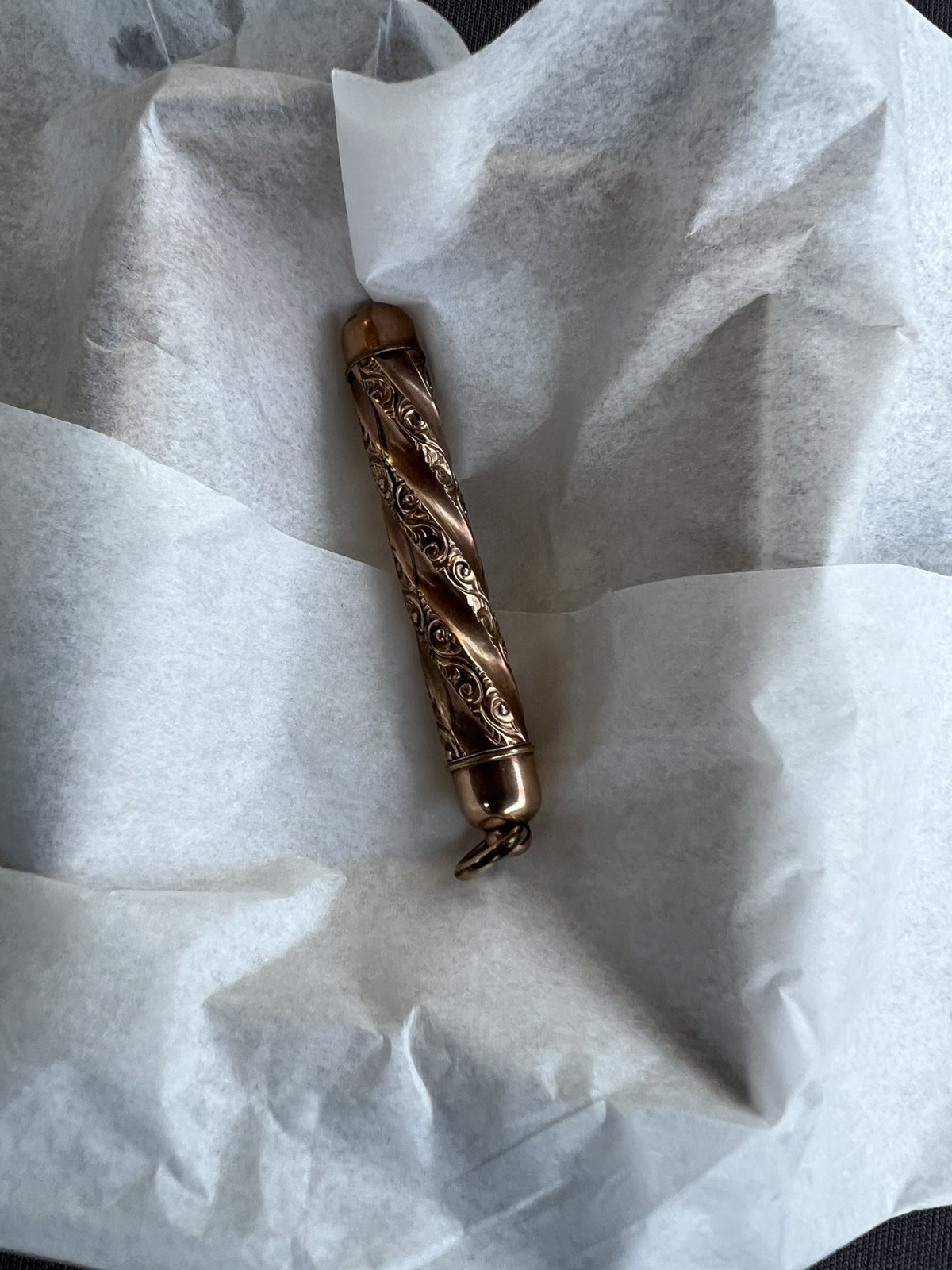 Victorian 10K Rose Gold Repoussé Pencil Fob Pendant – 12g Gross Weight – Estate