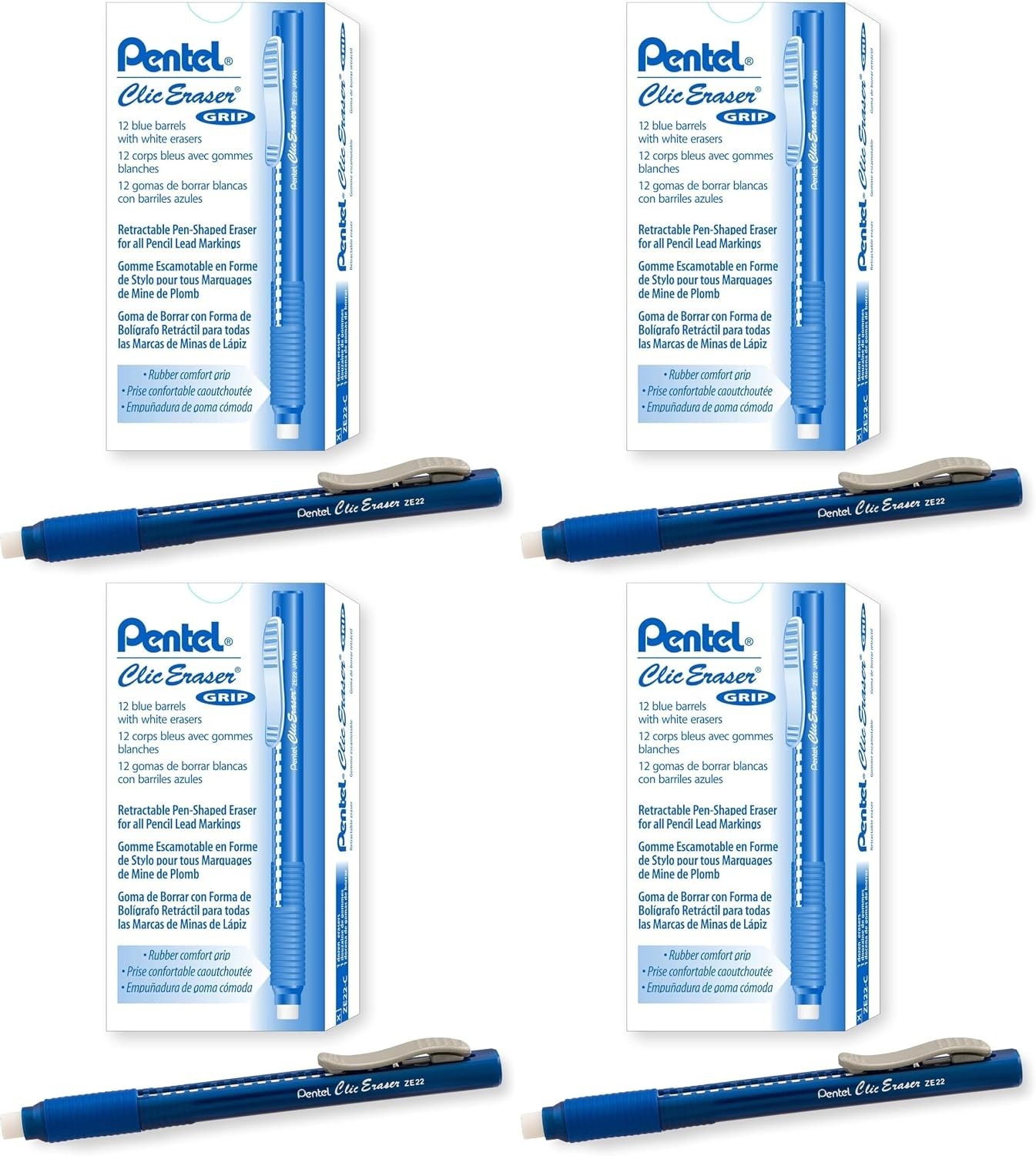 Retractable Eraser – Latex-Free Grip, 12 Count