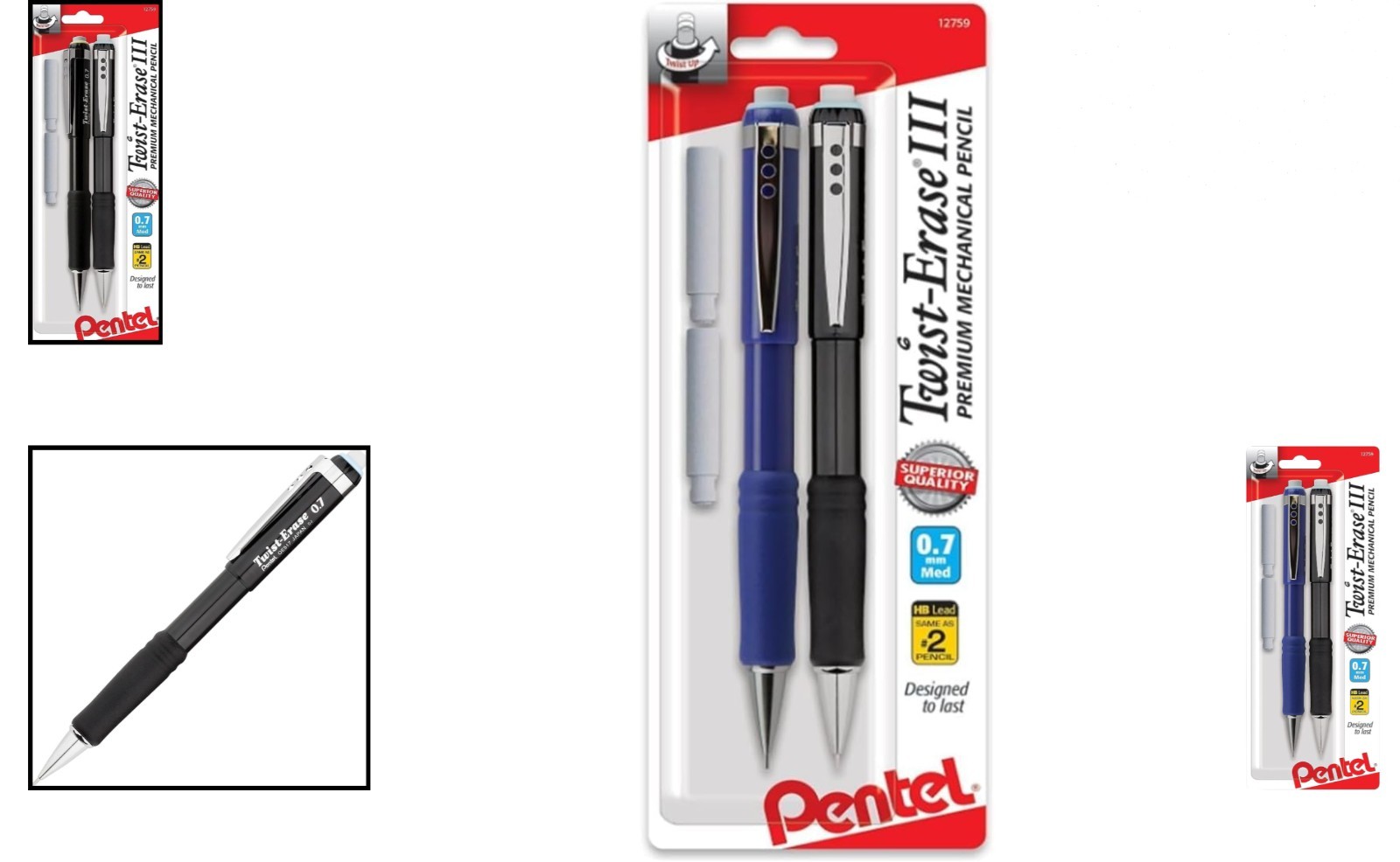 Twist-Erase III 0.7mm Pencils – Ergonomic Grip & 2 Refills for Precision Writing