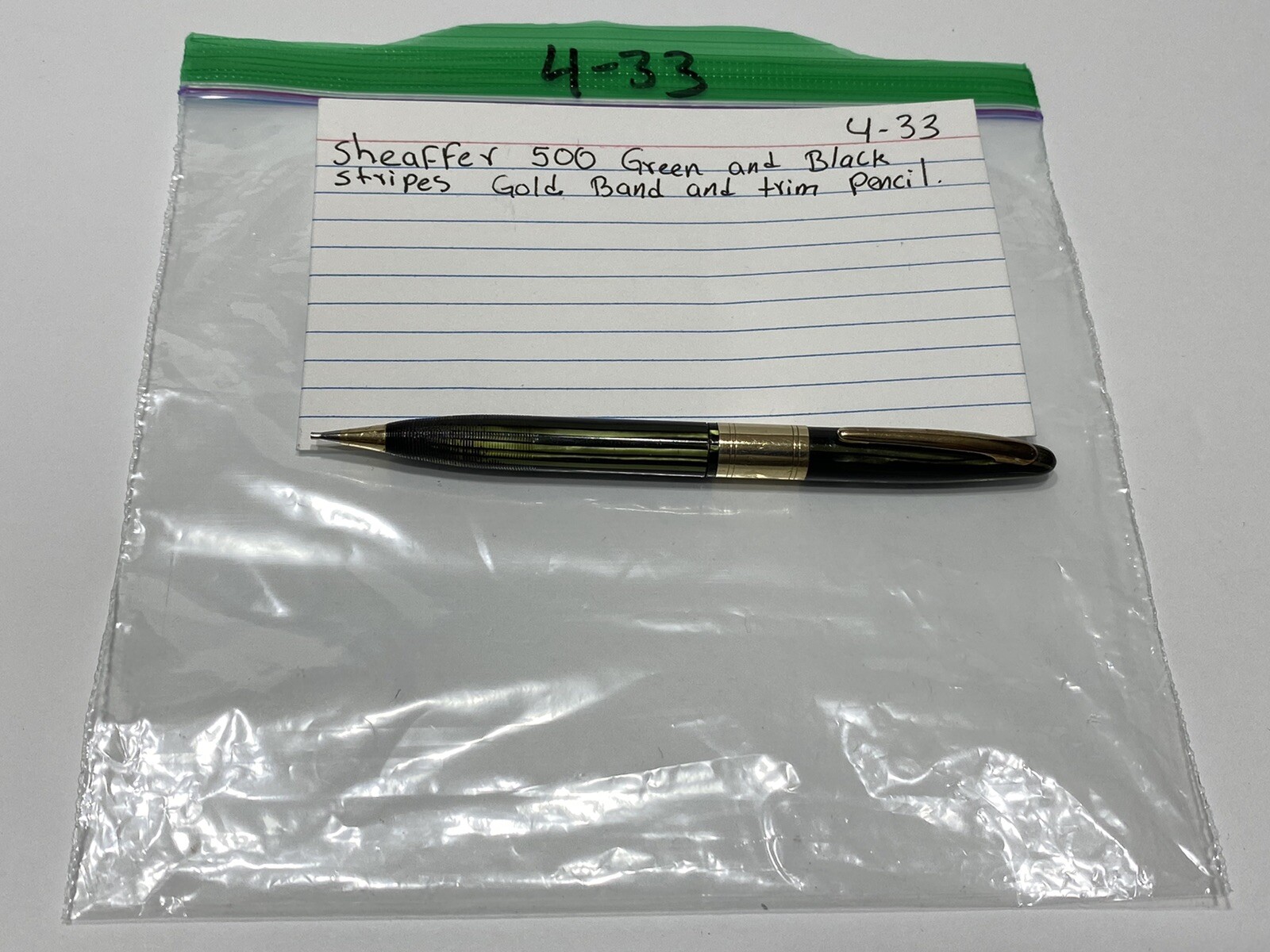 SHEAFFER 500 GREEN AND BLACK STRIPES GOLD BAND AND TRIM PENCIL
