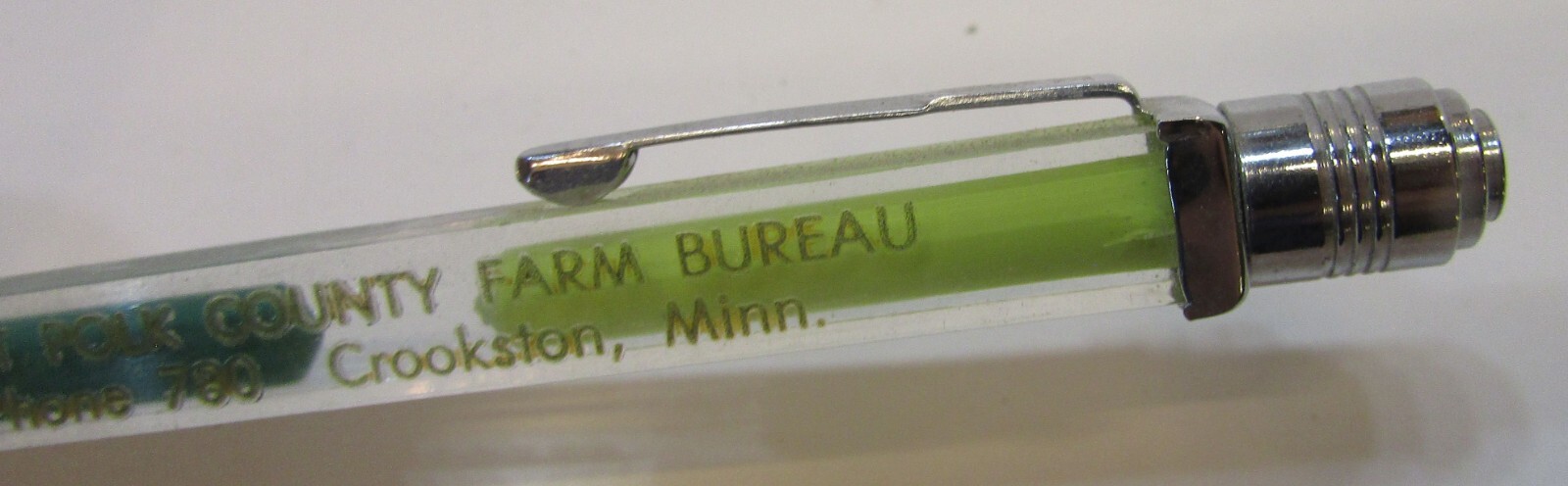 50’s Square Clear Acrylic Barrel Mechanical Pencil Polk Farm Bureau Crookston MN