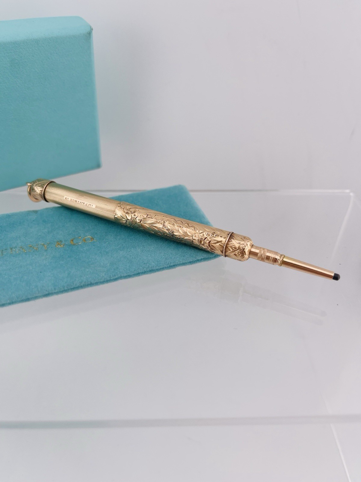 Vintage Tiffany & Co. Engraved Retractable Pencil Pendant, 14k Rose Gold. 18.6g