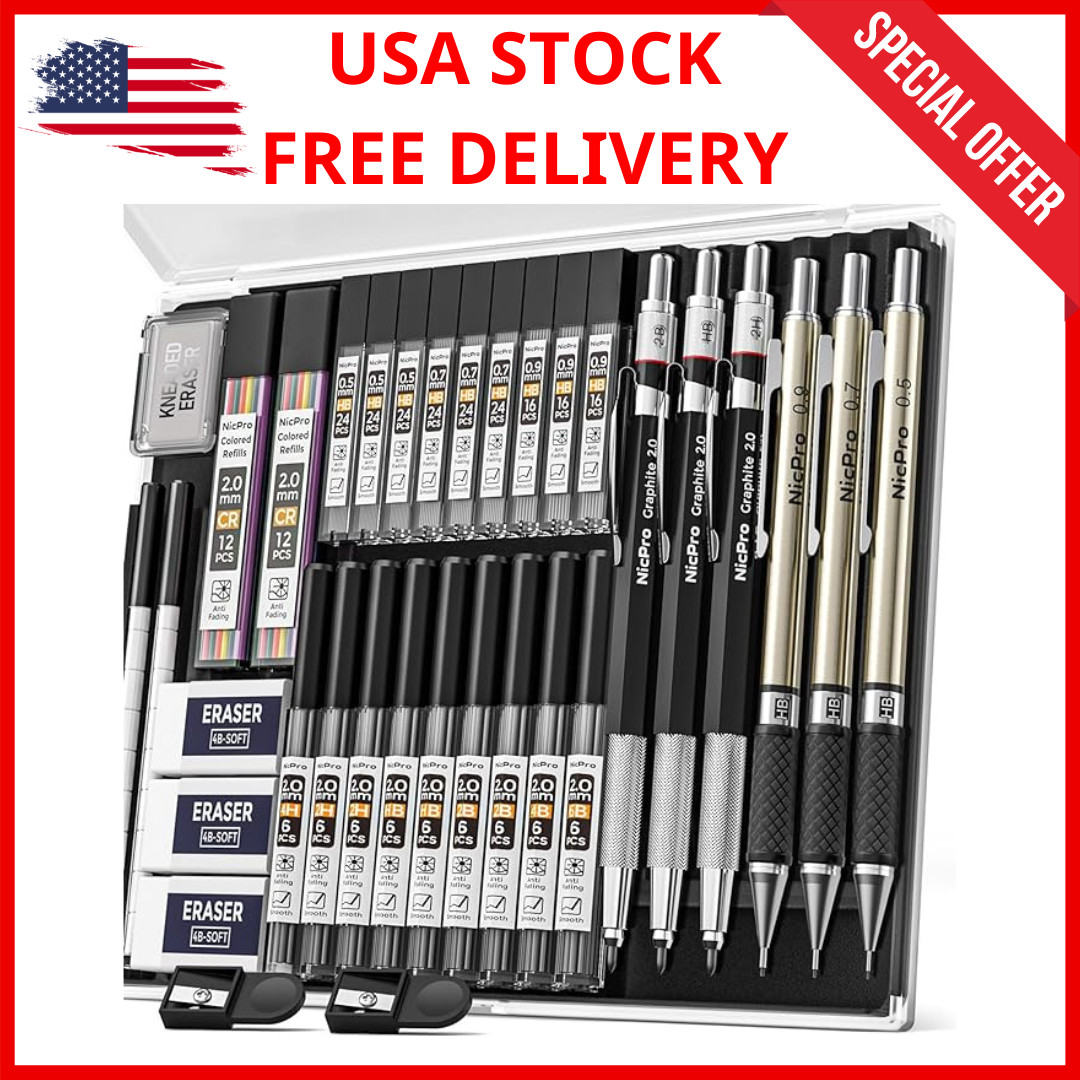 35PCS Art Mechanical Pencils Set, 3 PCS Metal Drafting Pencil 0.5 mm & 0.7 mm &