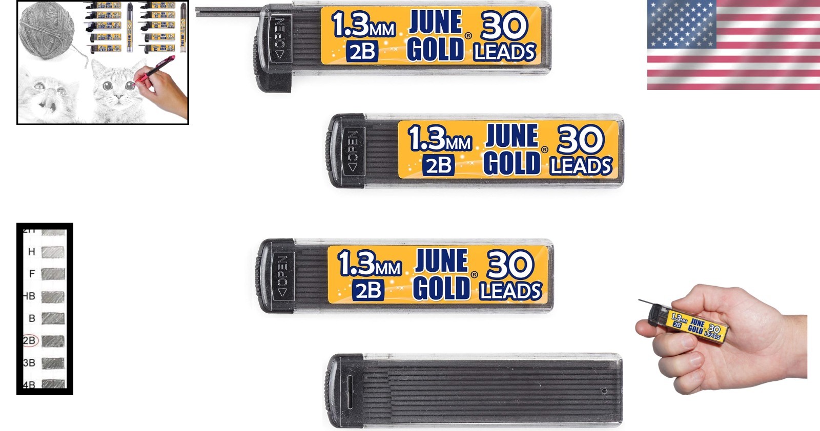 Break Resistant 120-Count 1.3mm 2B Graphite Lead Refills for Mechanical Pencils