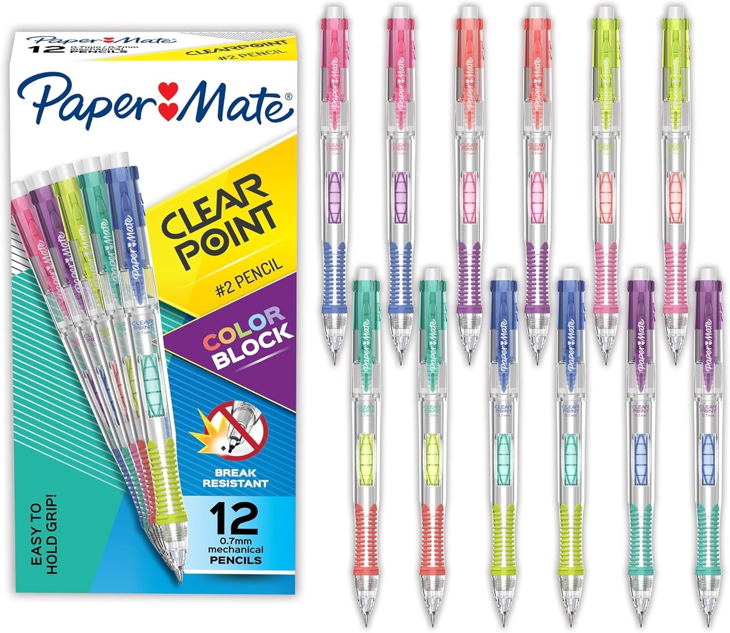 Clearpoint Color Block Mechanical Pencils HB 0.7mm 12 Pack for Writing & Drawing