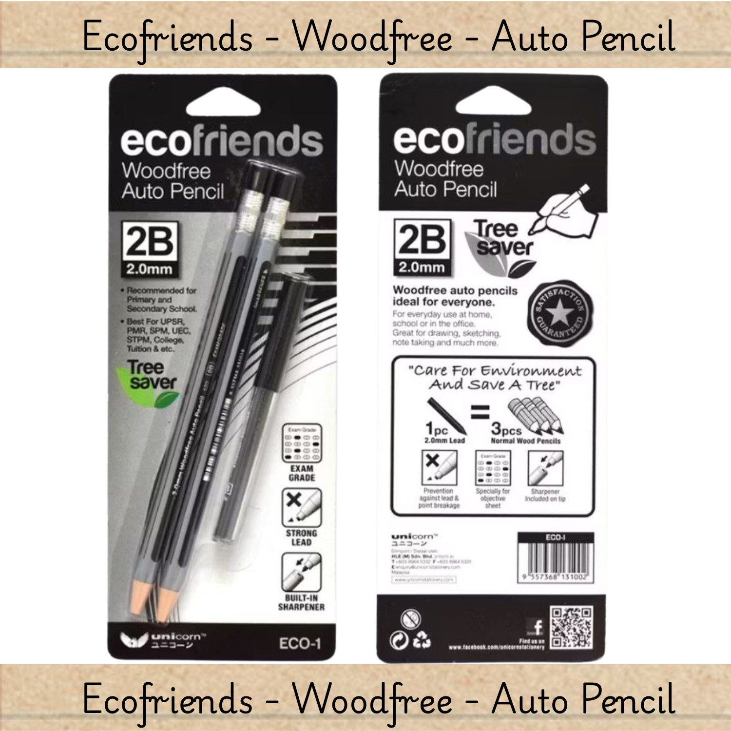 2 Sets (Black + Random) Unicorn Stationery Exam Eco-Friendly Auto Pencil 2.0mm
