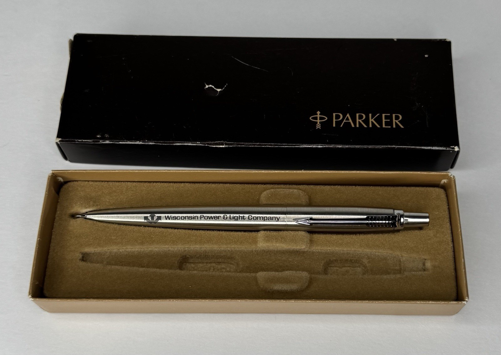 Vintage Parker Brushed Stainless Twist Pencil “Wisconsin Power Light Company”