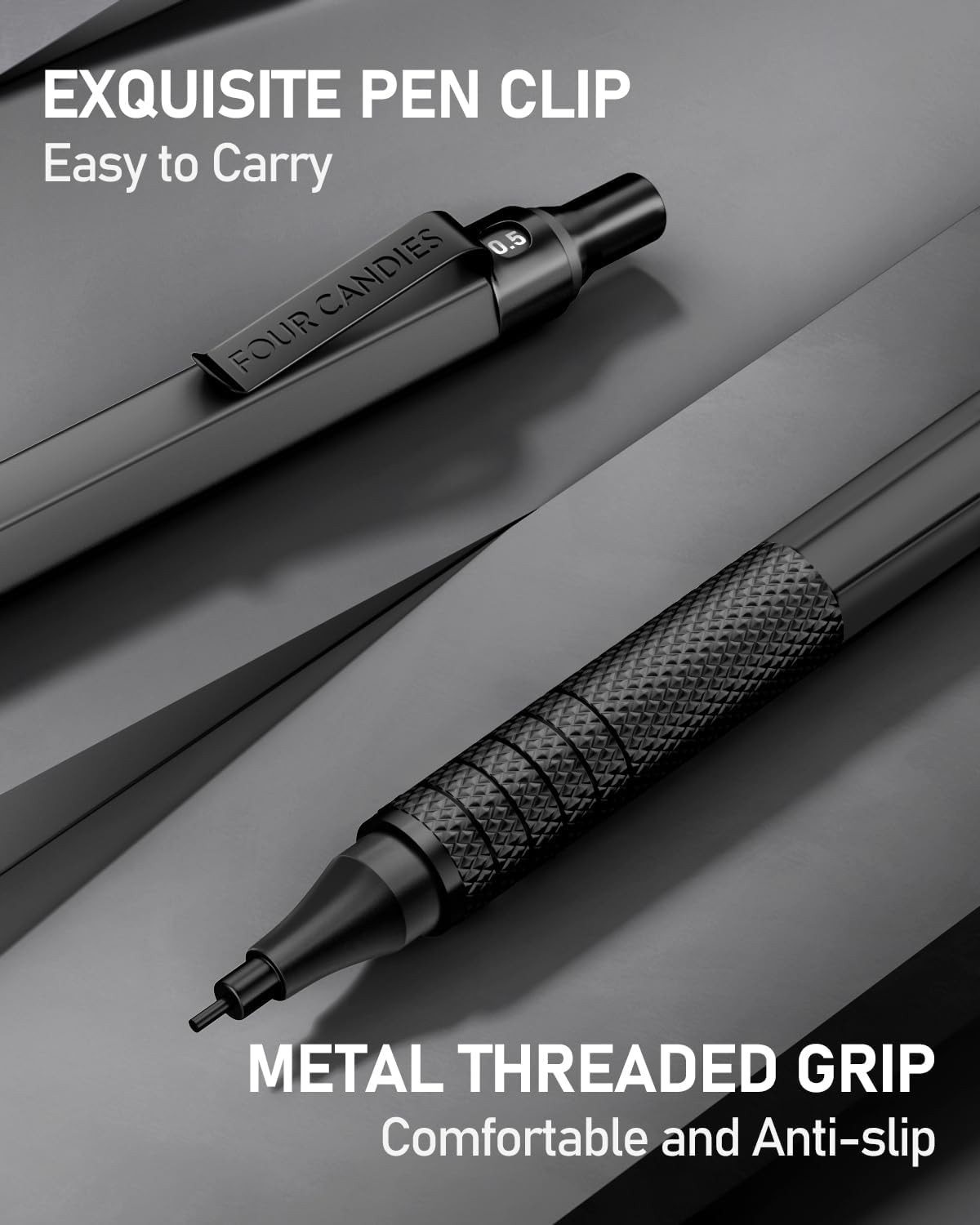 2PCS Metal Mechanical Pencils Set with Case, 0.5mm & 0.7 mm Artist Pencil with 6