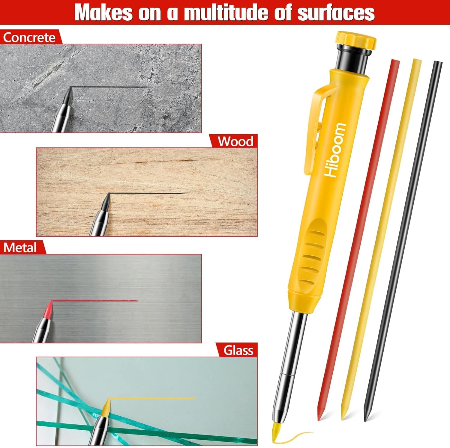 21 Piece Carpenter Pencil Set with Sharpener Caps Red Yellow Gray Refills