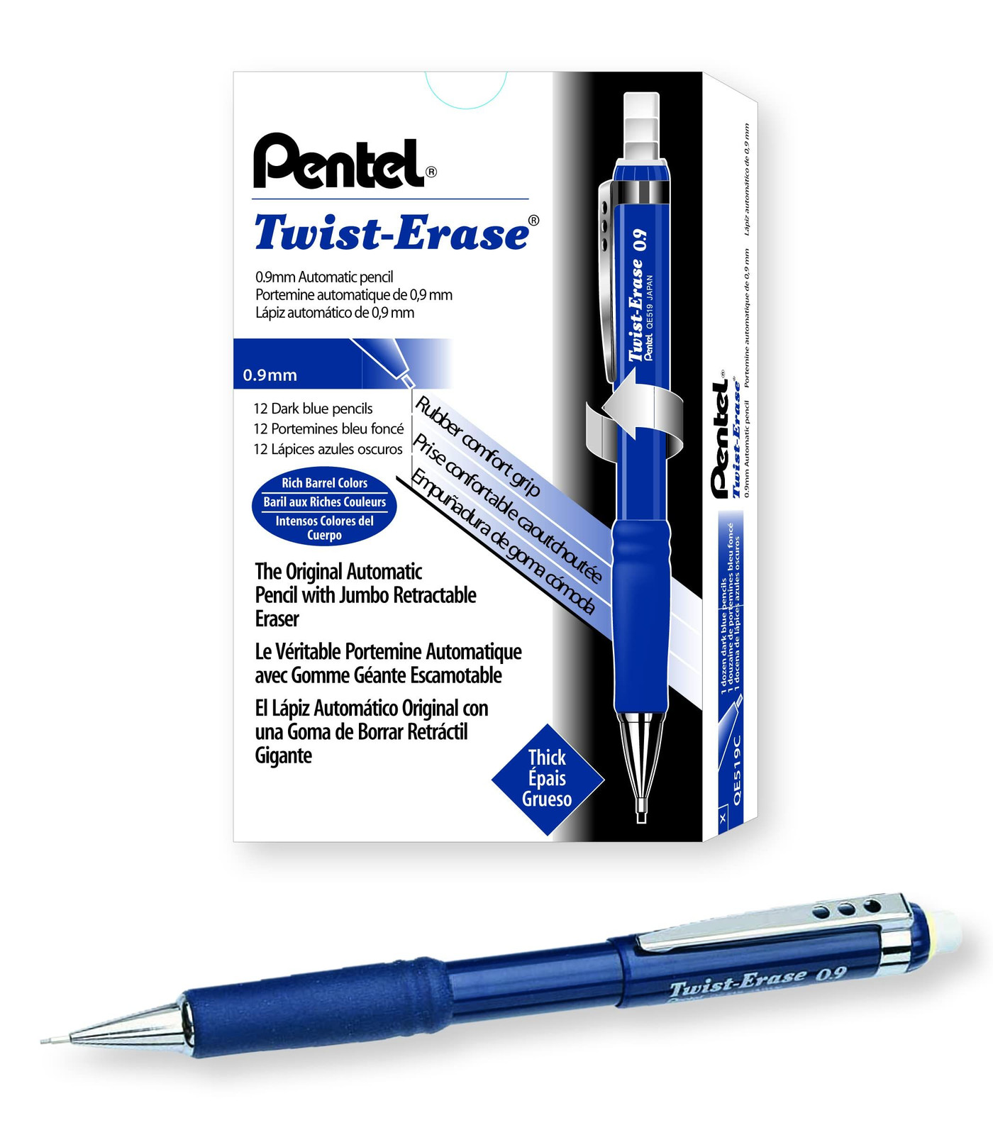 Pentel Twist-Erase III Mechanical Pencil, (0.9mm), 12 Count (Pack of 1), Blue