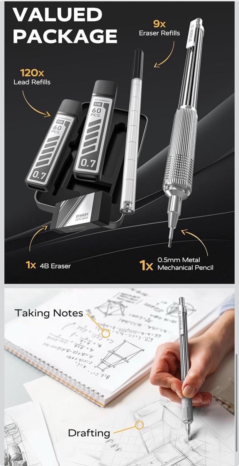 0.5Mm Mechanical Pencil with Metal Gift Case, 1Pcs Metal Mechanical Pencil-New