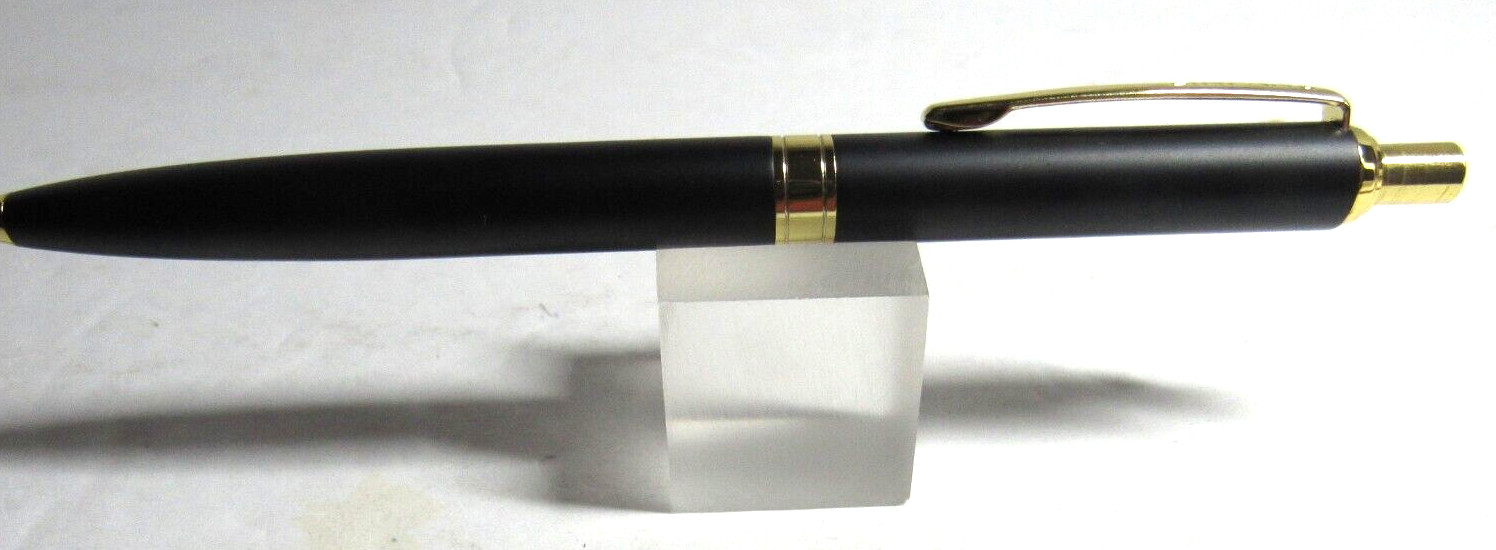 Model LIN Matte Black/Gold Trim Brass Body Click Top Ballpoint Pen-Velvet Pouch