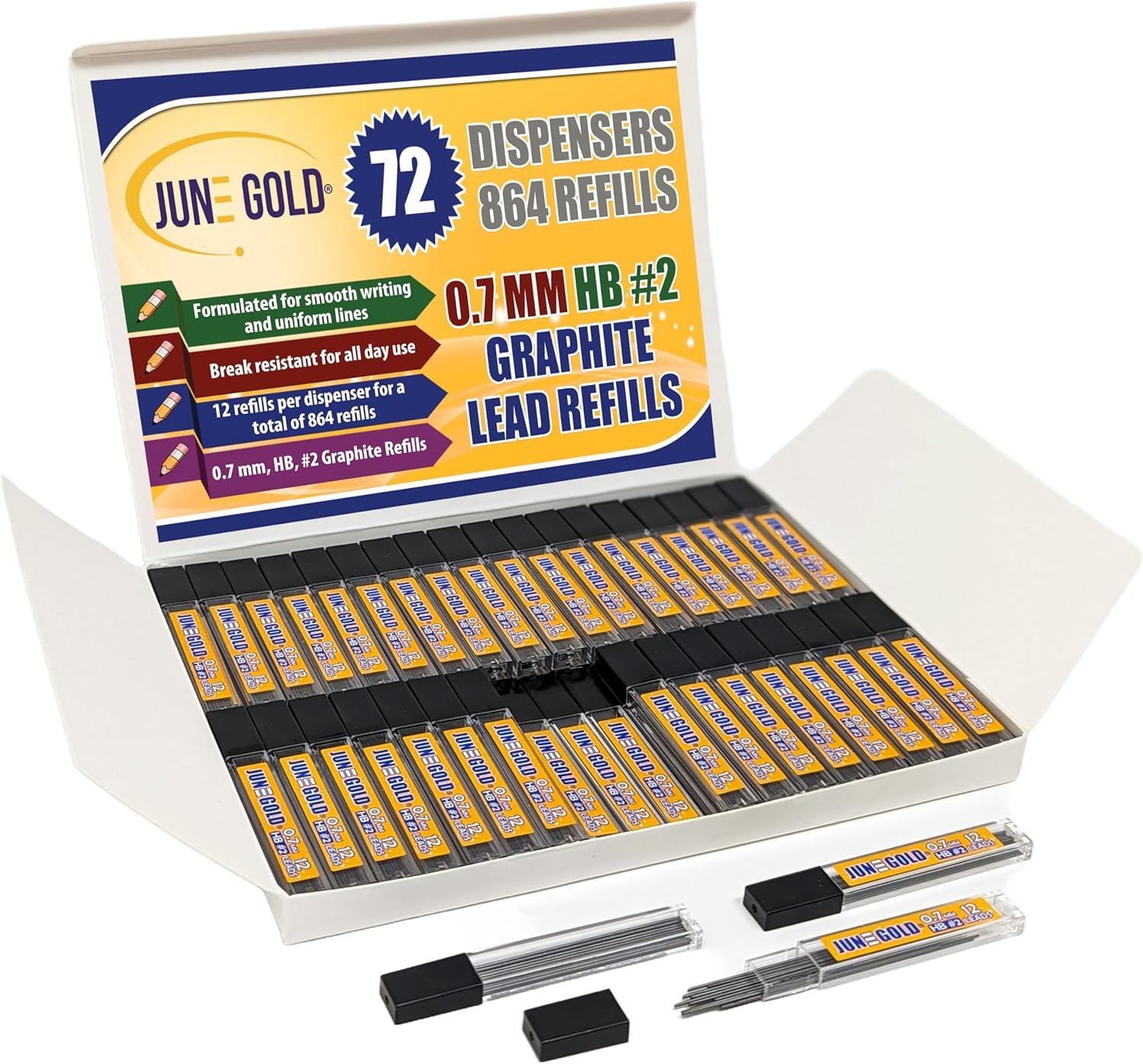 864 Pieces, 0.7 Mm HB #2 Lead Refills, 72 Dispensers, 12 Pieces per Dispenser, M