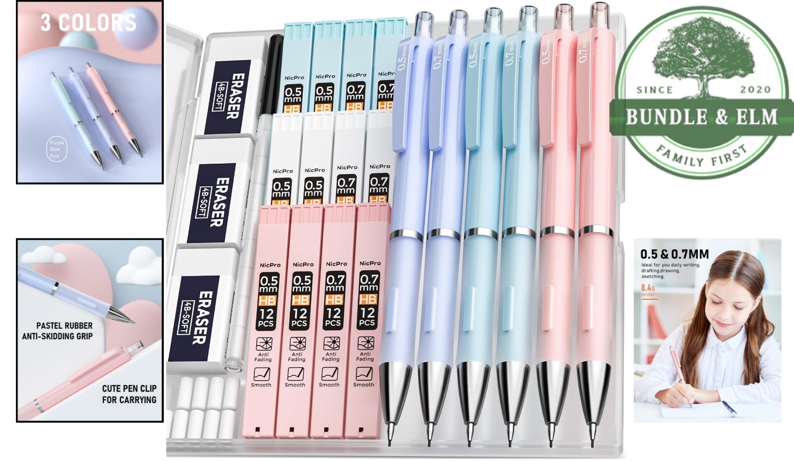 Mechanical Pencil Set with Soft Grip, Erasers, and Lead Refills Included