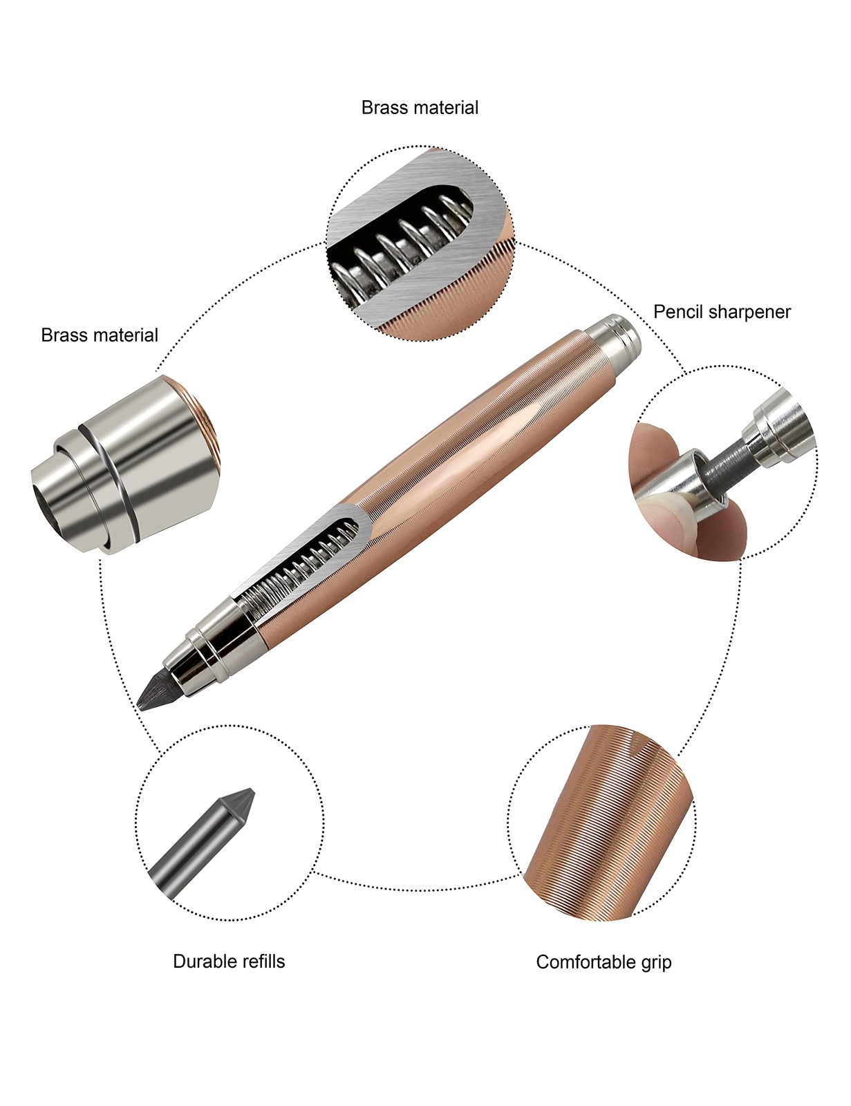 Sketch Up 5.6mm Mechanical Pencil Mechanical Clutch with Built Sharpener (Gold)
