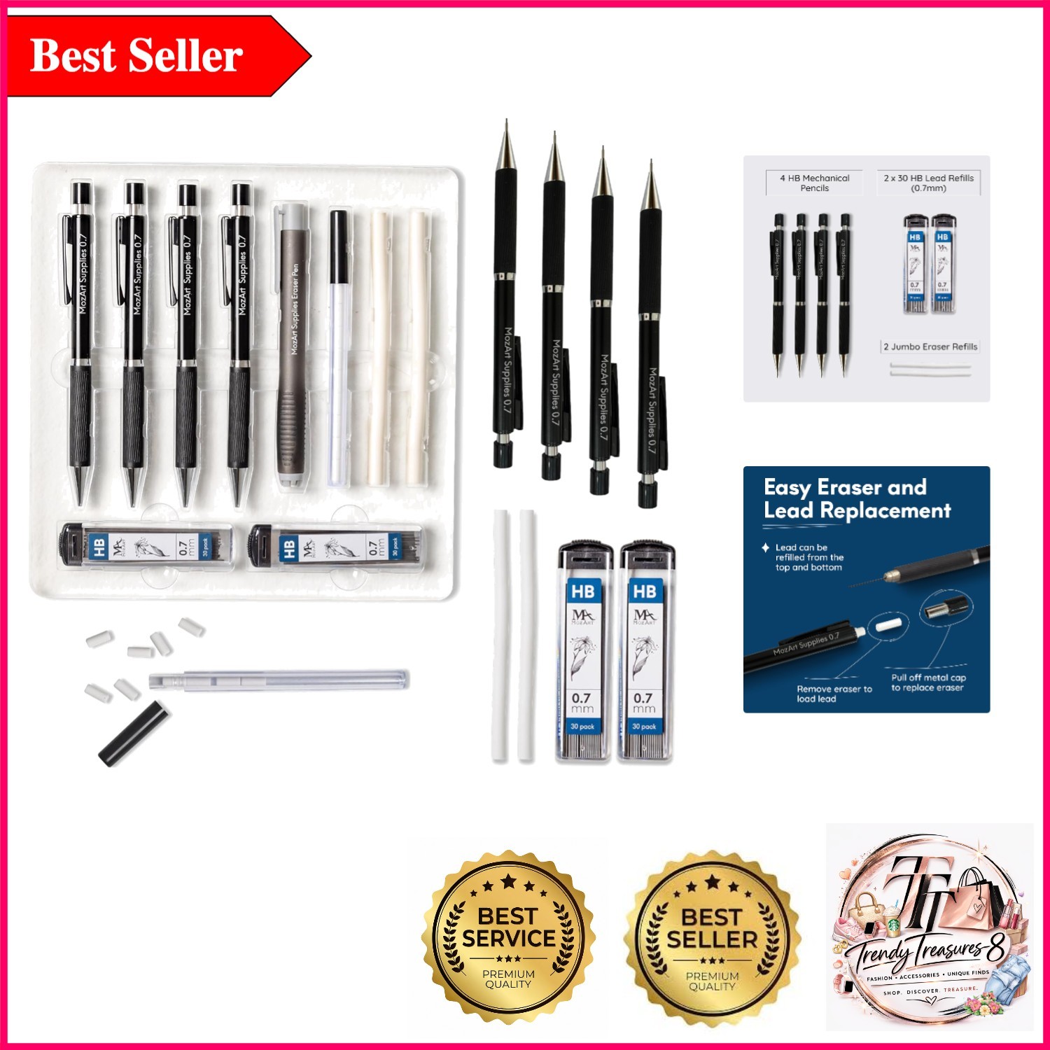 MozArt 0.7mm Mechanical Pencil Set with Case & Refills for Artists & Professi…