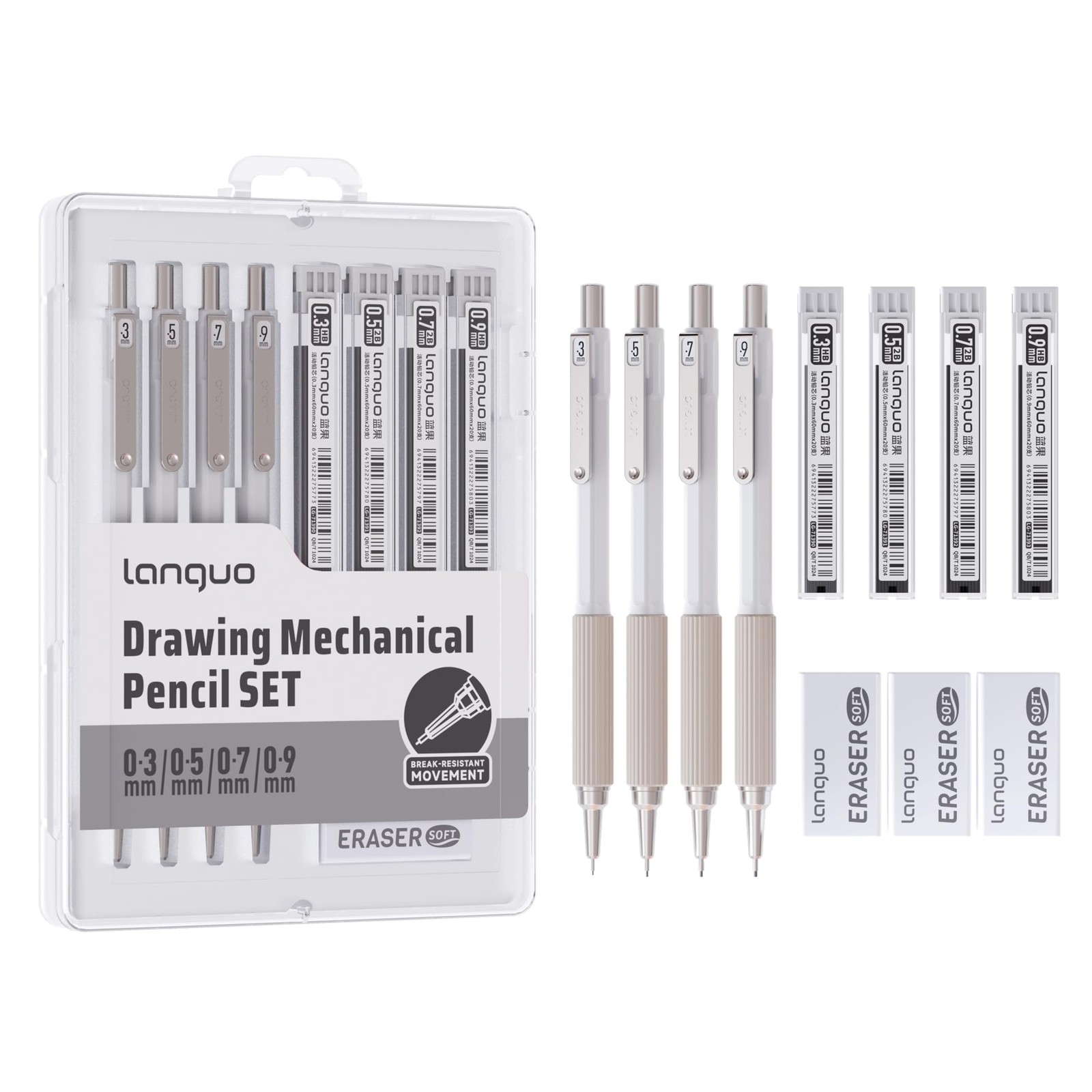 Lápiz mecánico con estuche Lápices de dibujo 0,3 mm 0,5 mm 0,7 mm 0,9 mm