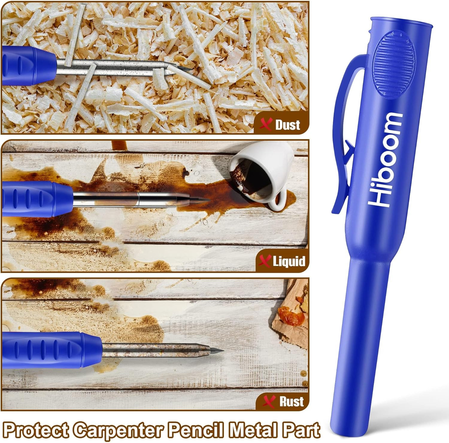 2 Pack Solid Carpenter Pencils with Pencil Cap and 18 Refills, Long Nose Deep Ho