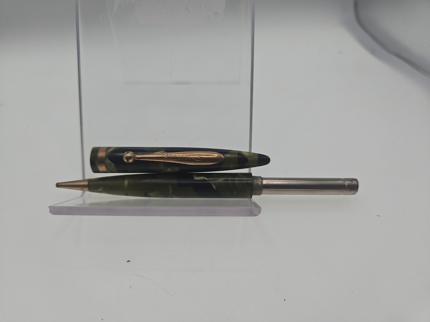 VINTAGE SHEAFFER GREEN Black MARBLE Retractable PENCIL