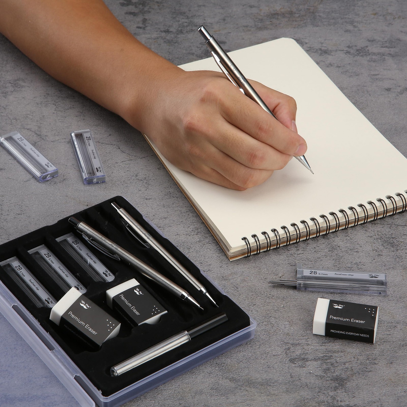 Mr. Pen- 0.7mm Metal Mechanical Pencil Set with Lead Refills & Erasers | 3 Pack,