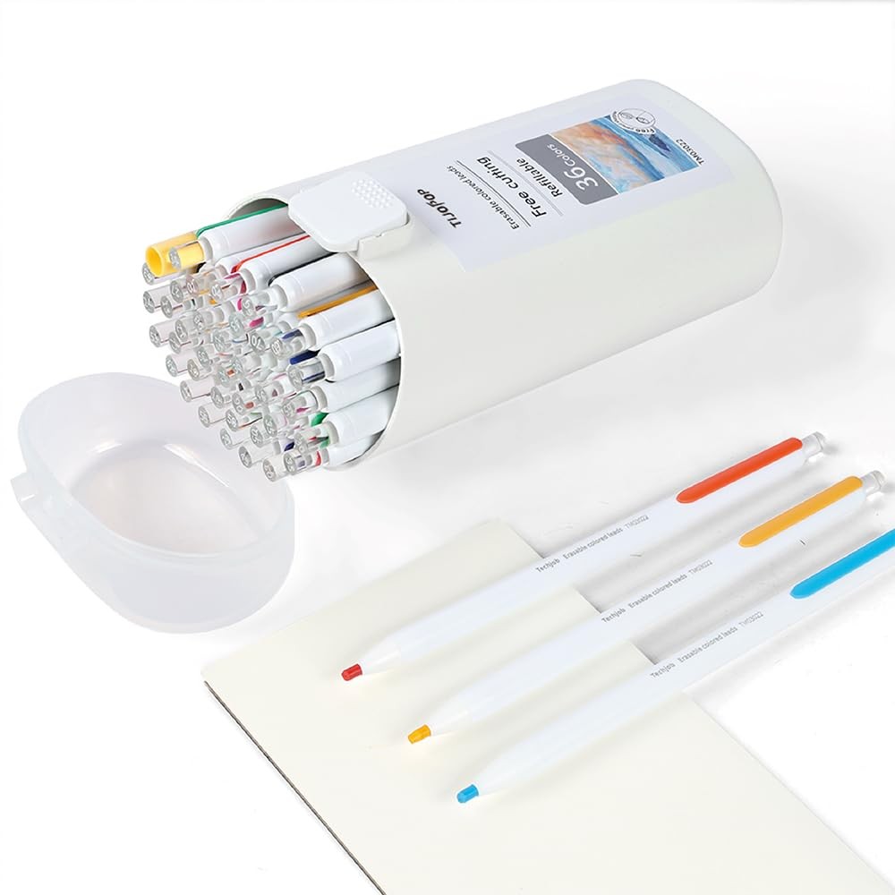 Mechanical Colored Pencils,3.0mm 36-Color Erasable Mechanical Pencil Set with…