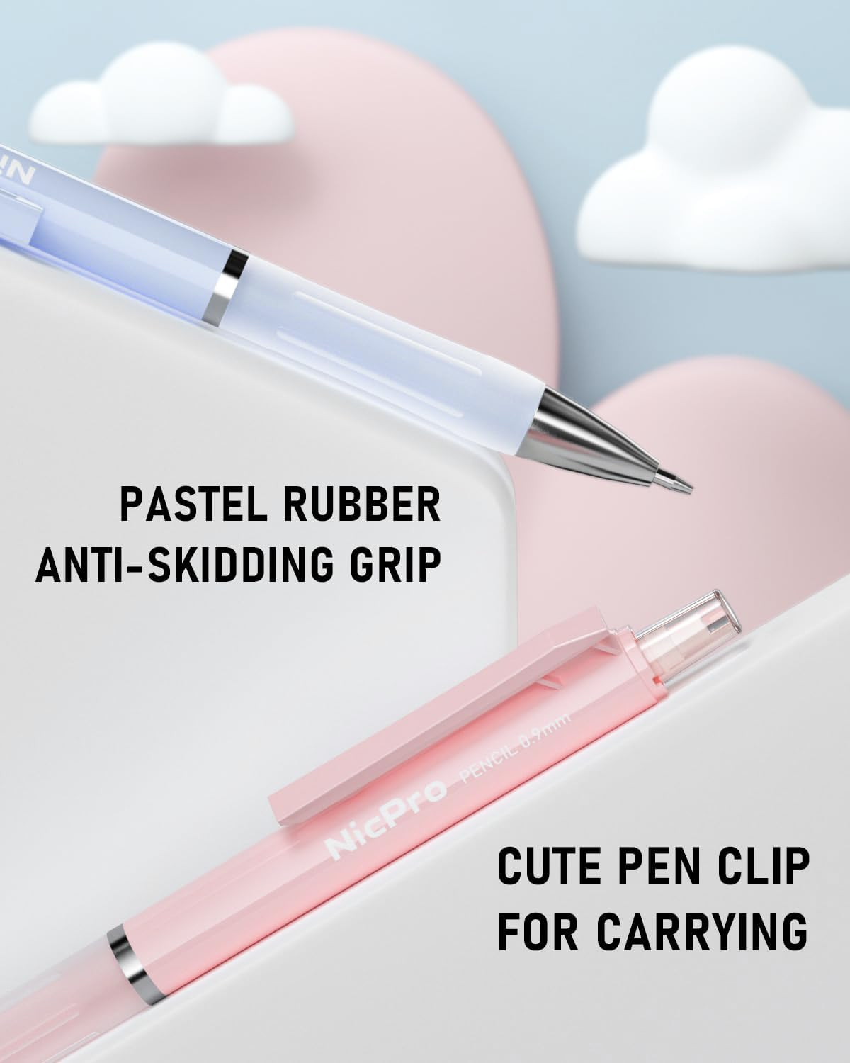 3PCS Pastel Mechanical Pencil Set, 0.9 Mechanical Pencil with 6 Tubes HB Lead 0.
