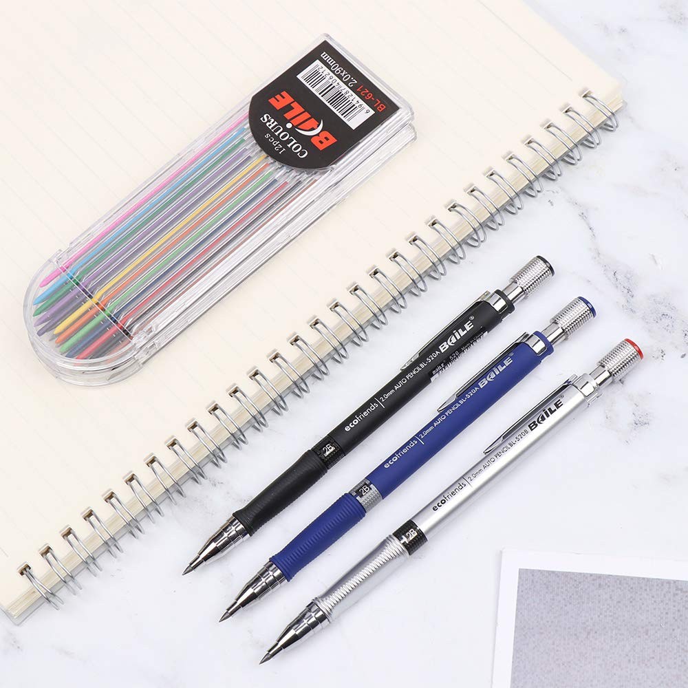 5pcs 2.0 mm Mechanical Pencil Lead Holder Set, 3pcs Automatic Multicolor