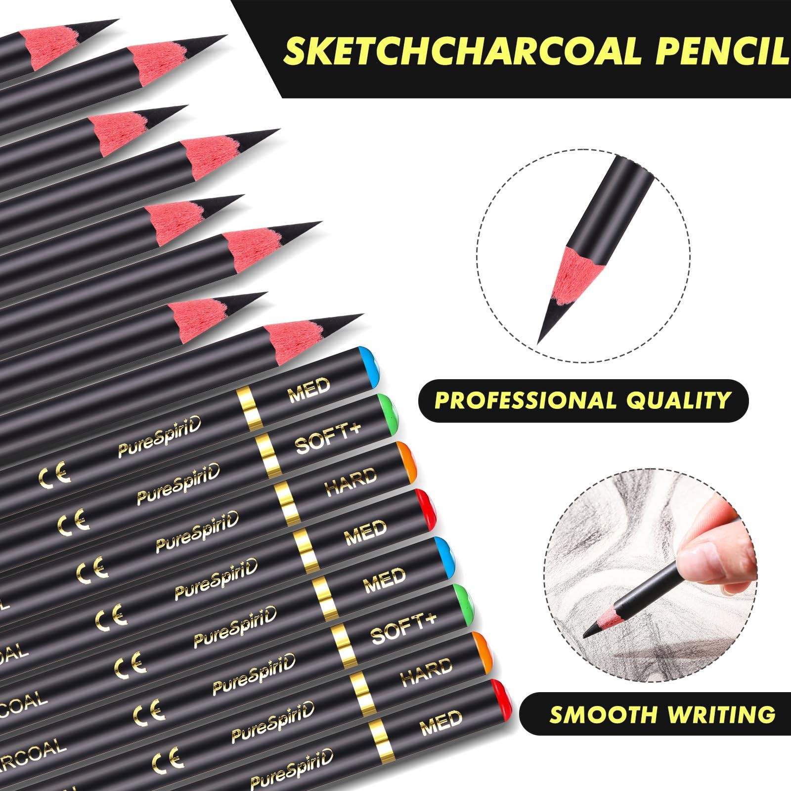 Resurhang 100 Pcs Charcoal Pencils Drawing Set, bulk Black