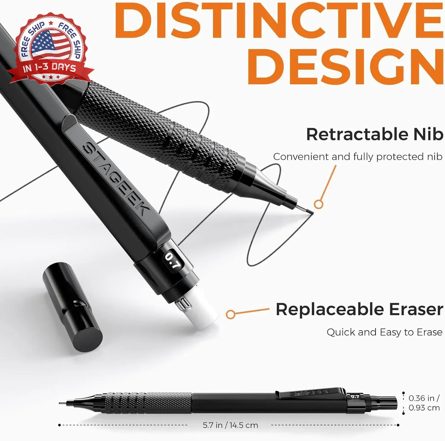 STAGEEK 35PCS Black Art Mechanical Pencil Set in Case，0.5 0.7 0.9 2.0 Graphite M