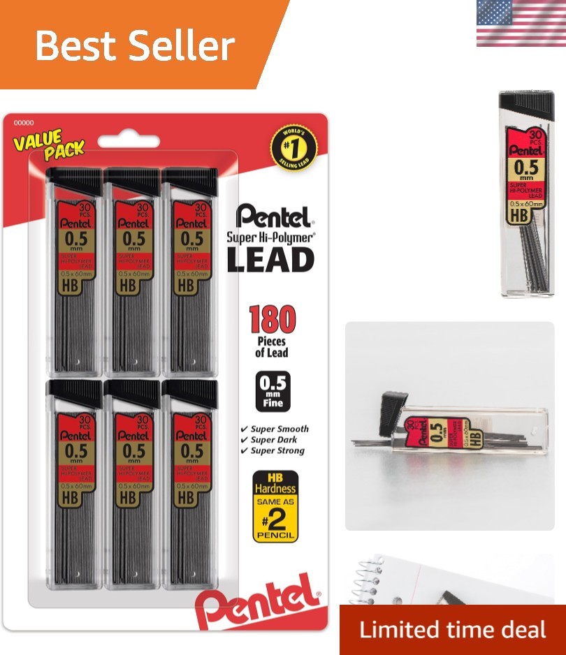 Super Hi-Polymer 0.5mm Fine Lead Refills – 180 Count for All Mechanical Pencils