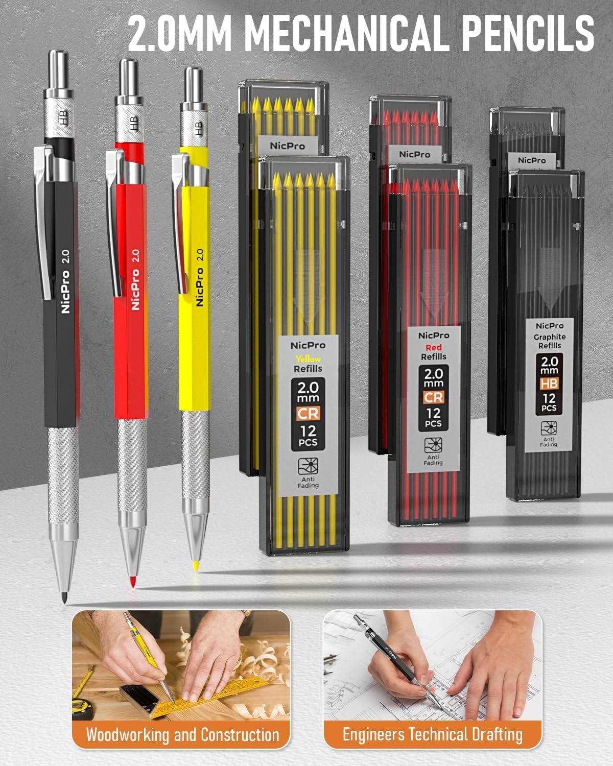 31 Pack Carpenter Pencil Set with Sharpener, Mechanical Carpenter Pencils