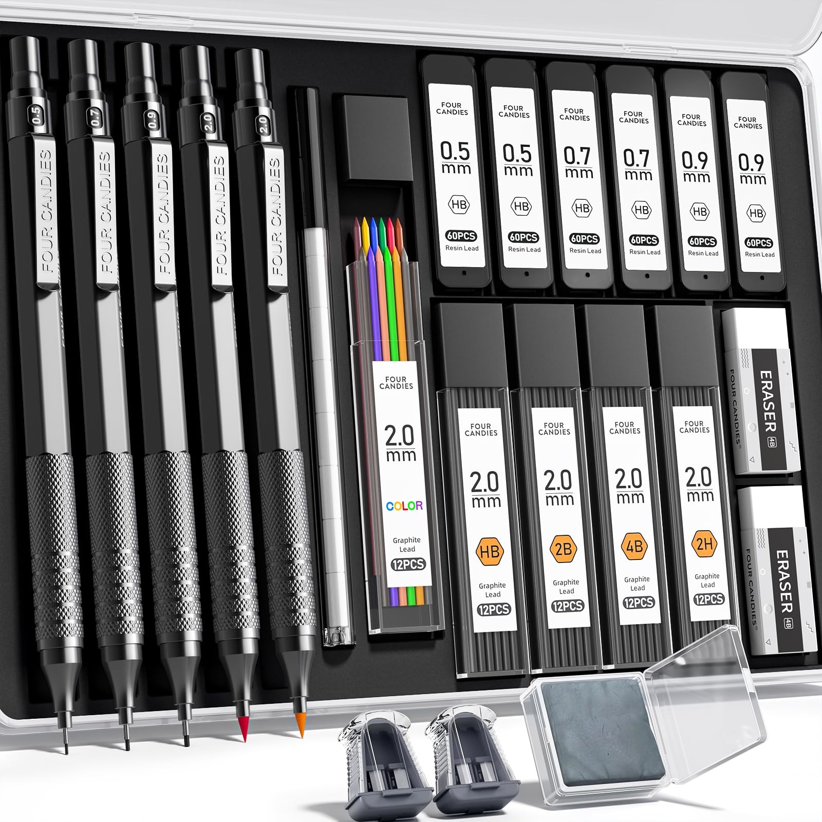 Metal Mechanical Pencil Set, 3PCS Art Drafting Pencils 0.5, 0.7, 0.9MM & 2PCS…
