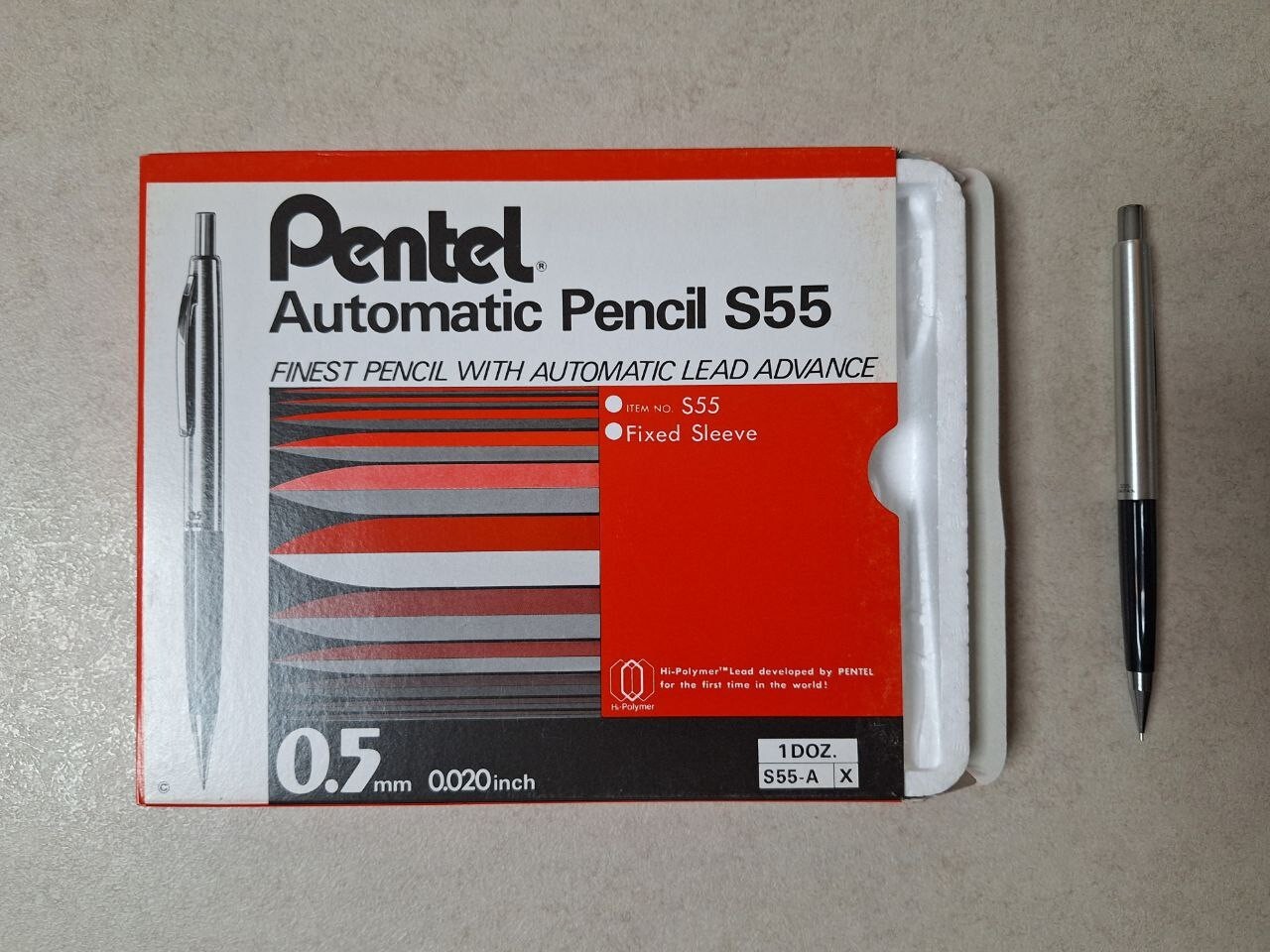 Vintage Pentel Mechanical Pencil S55 0.5mm Black Silver RARE Discontinued Pen