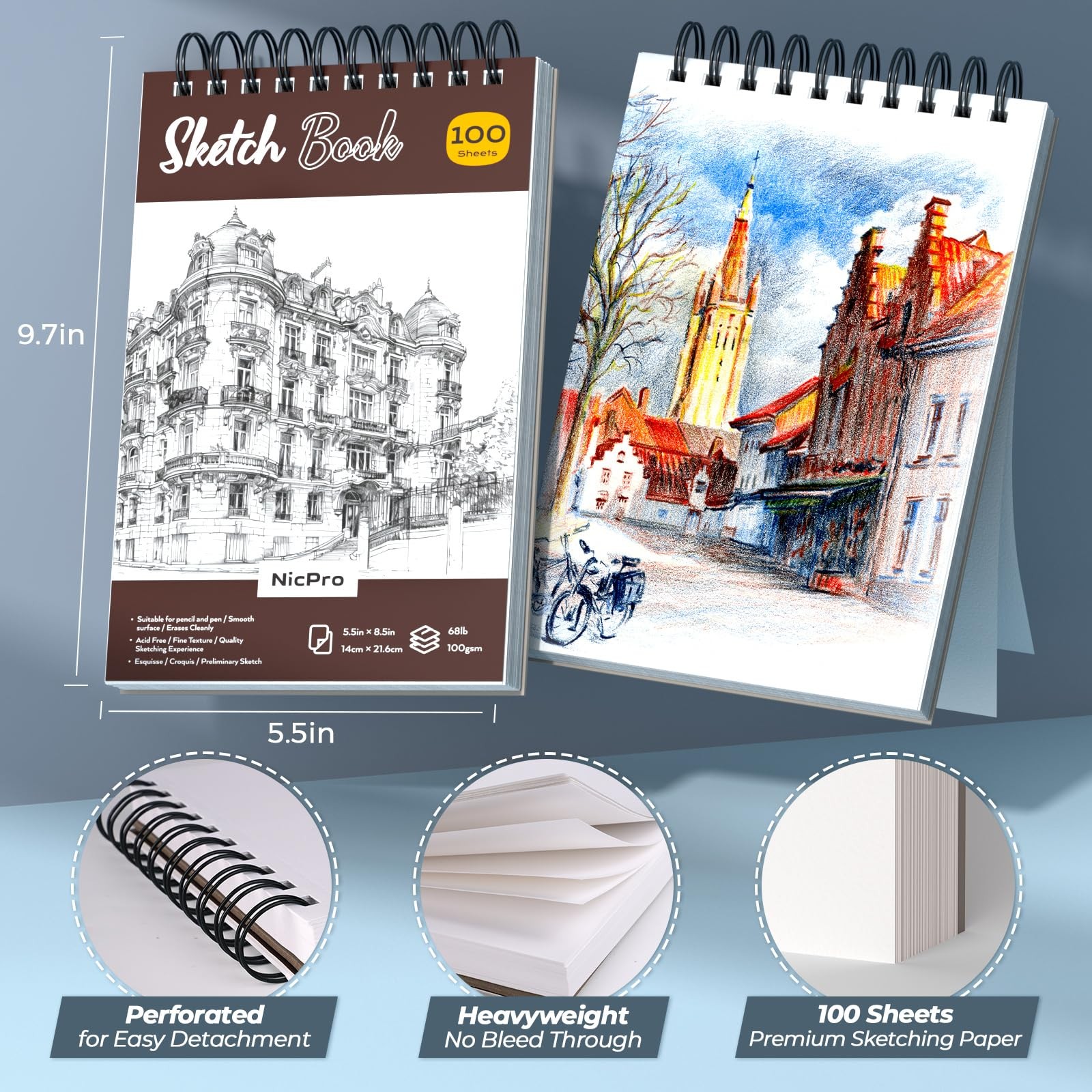 Nicpro 58 PCS Art Drawing Supplies Kit in 0.5mm 0.7mm 0.9mm 2.0mm, Black