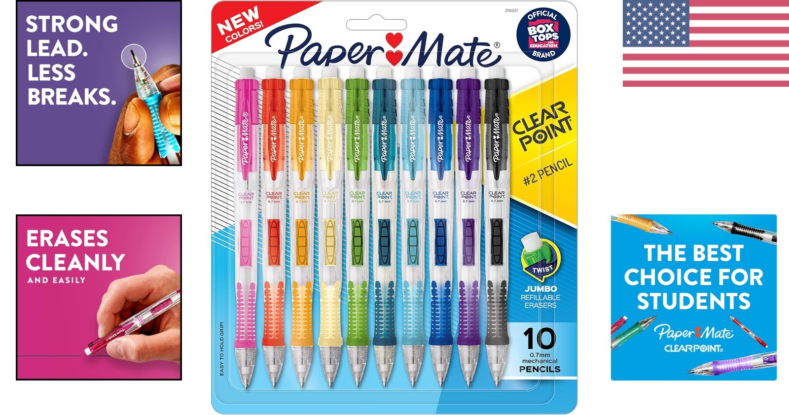 Comfortable Grip 0.7mm HB Clearpoint Mechanical Pencils – 10 Assorted Color Set