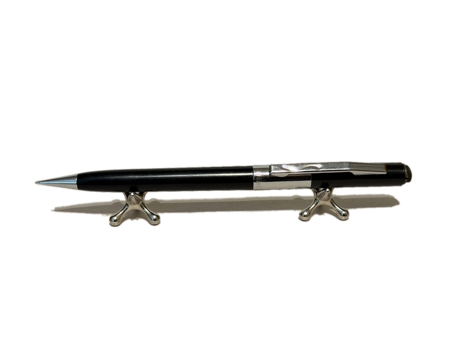 Vintage Scripto Ballpoint Pen Black Chrome Trim Twist Mechanism Made USA