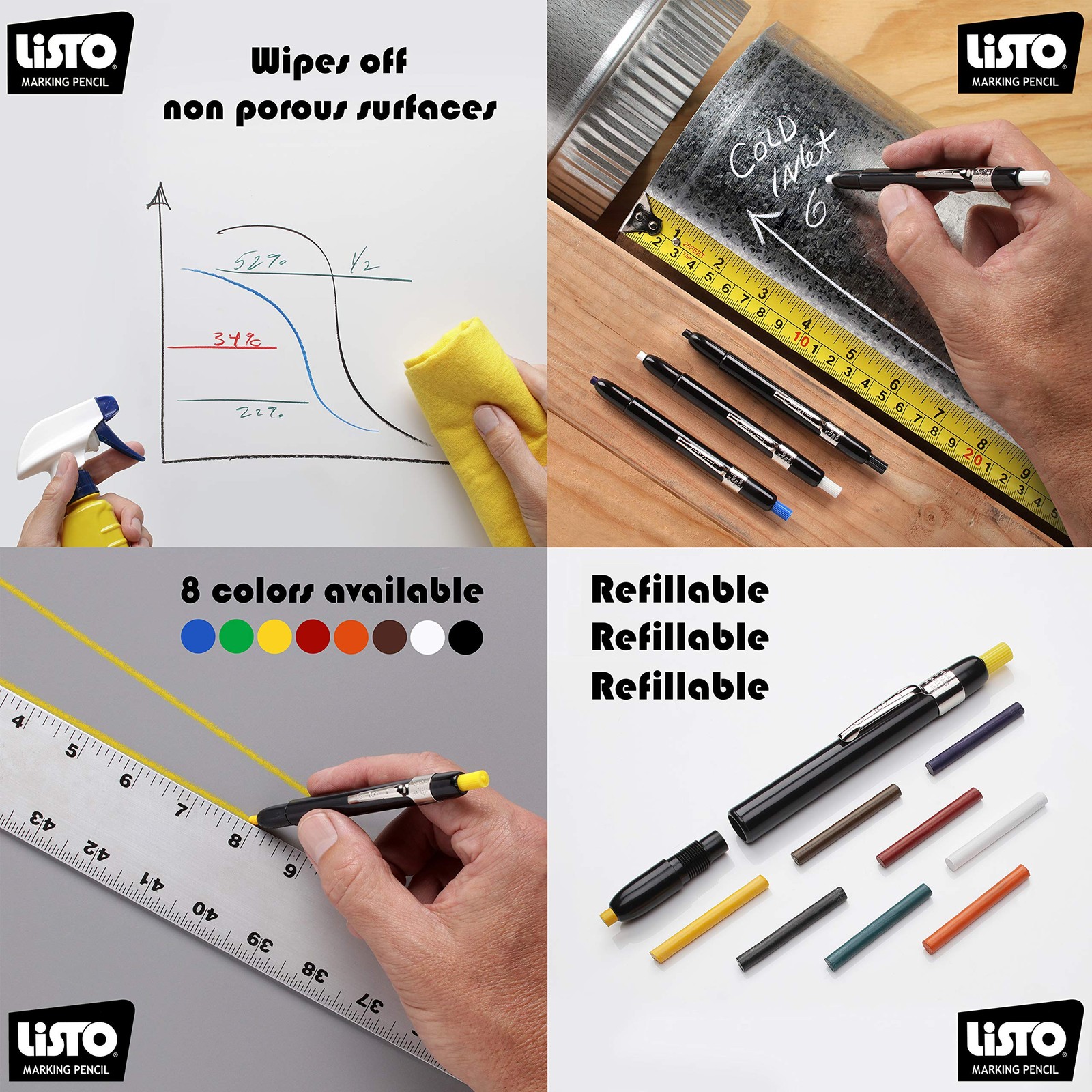 Listo 1620 – Box of 12 – Assorted Colors – China Markers/Grease Pencils