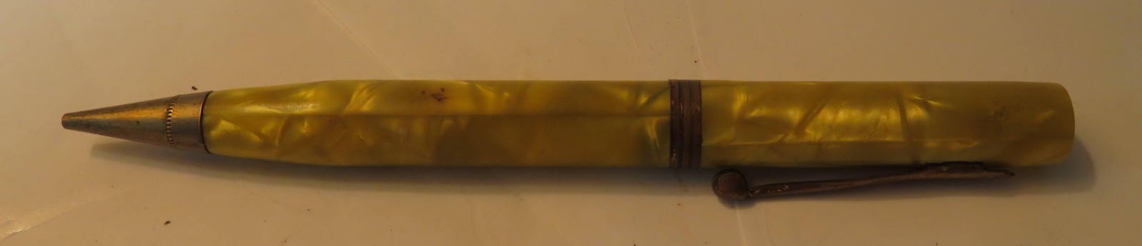 Vintage yellow shell type celluloid mechanical pencil by Avon